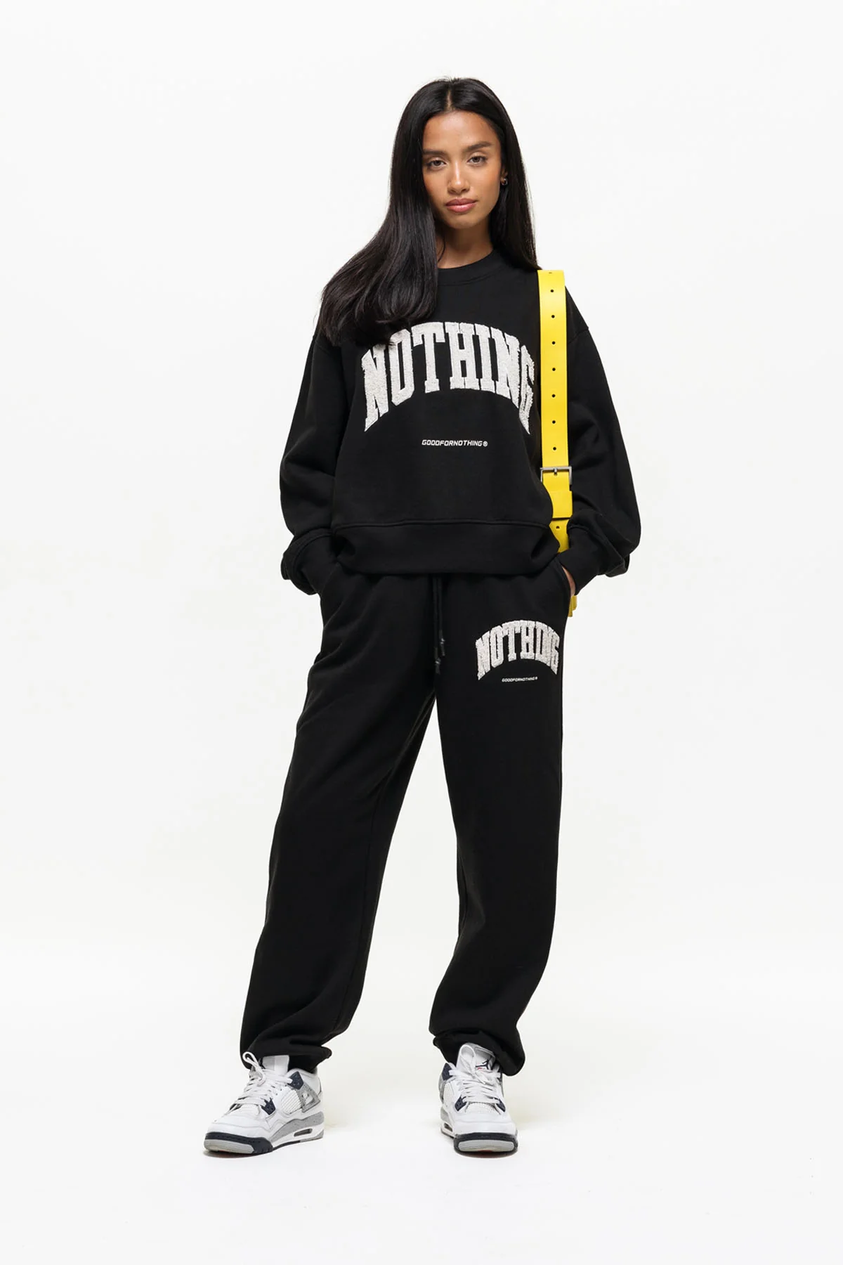 Oversized Varsity Boucle Black Sweatshirt - Image 2