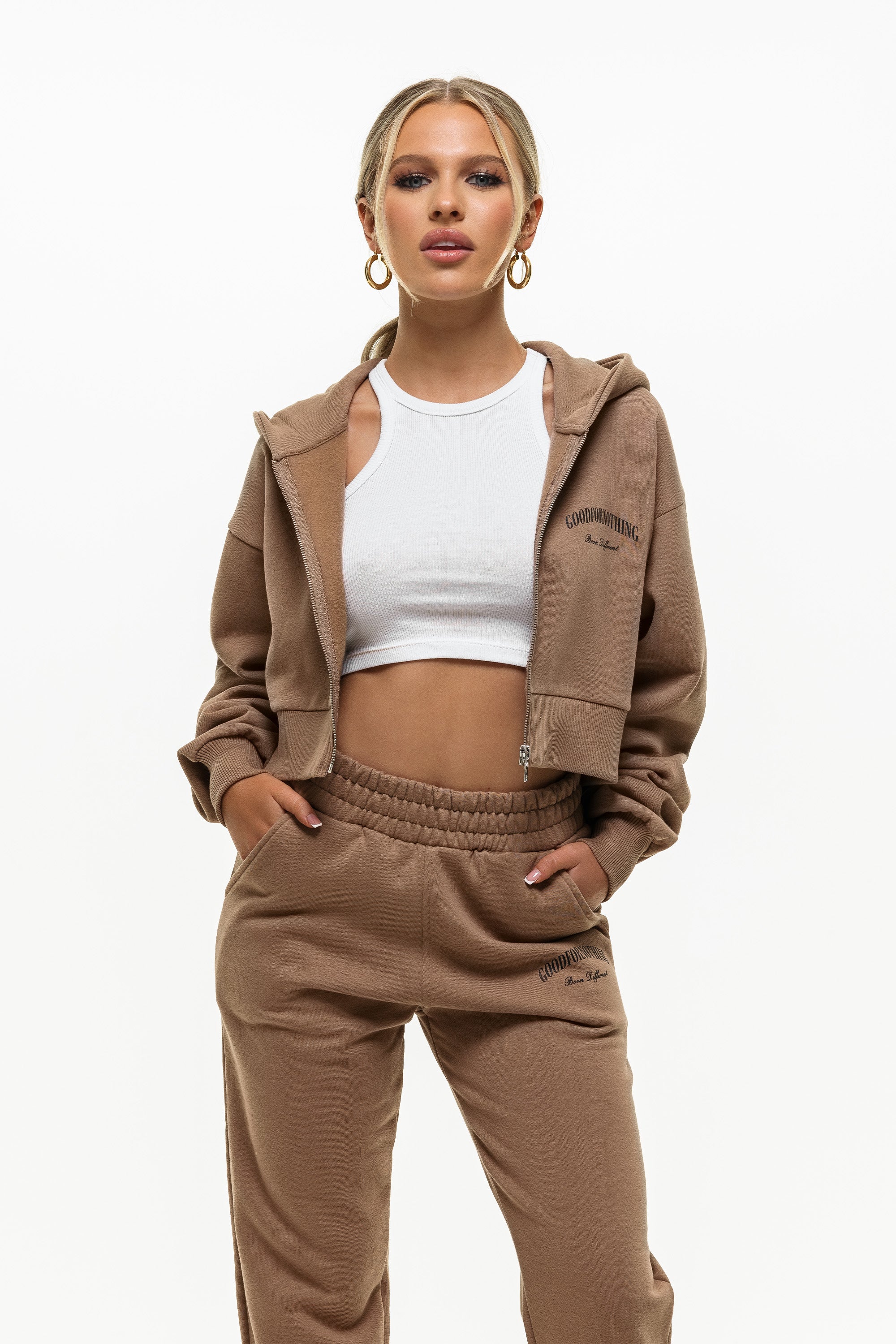 Heritage Tan Cropped Zip Hoodie - Image 3