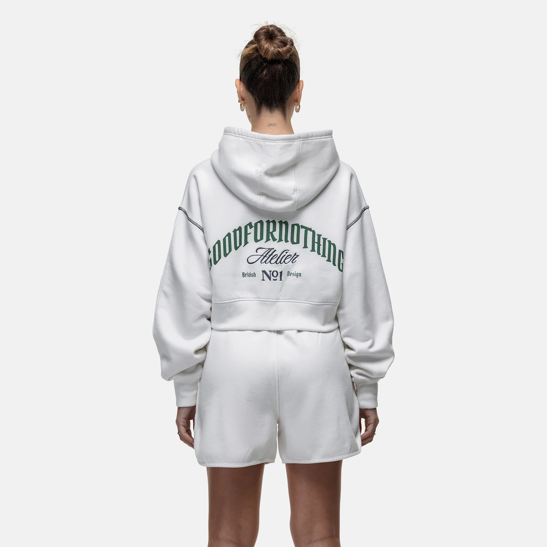 Antiquity White Crop Zip Hoodie - Image 2