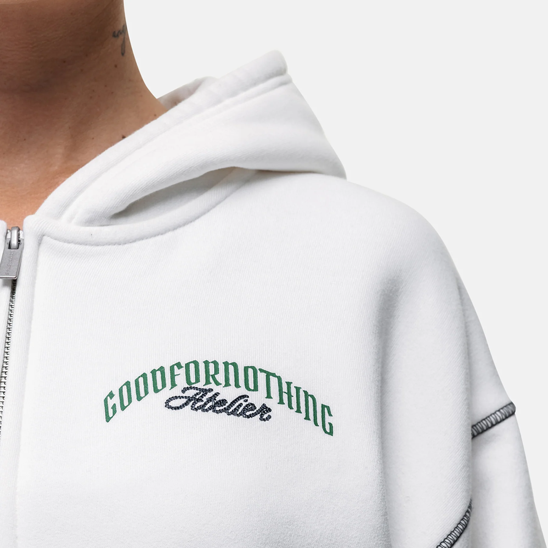 Antiquity White Crop Zip Hoodie - Image 3