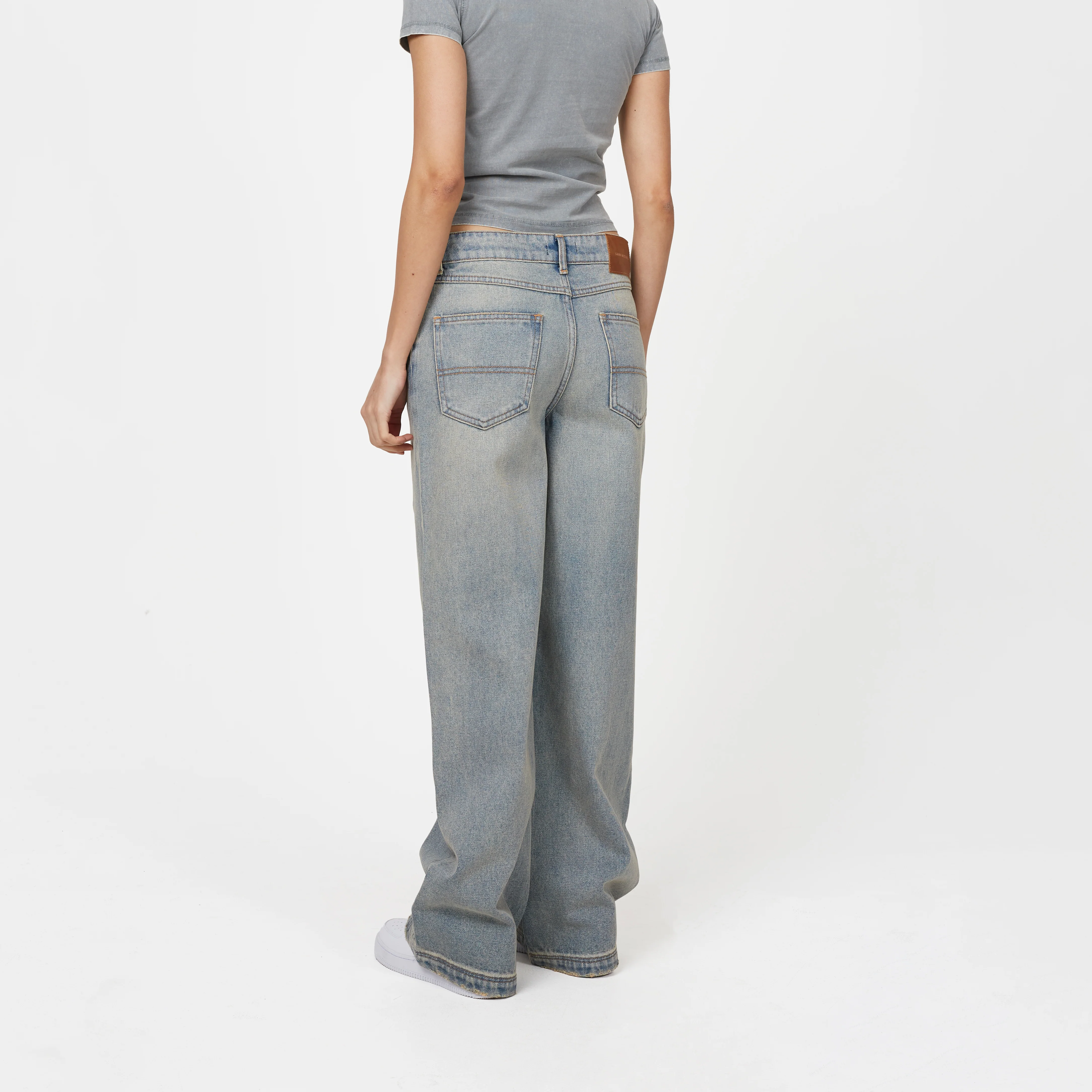 Heavy Washed Light Blue Denim Jeans - Image 3