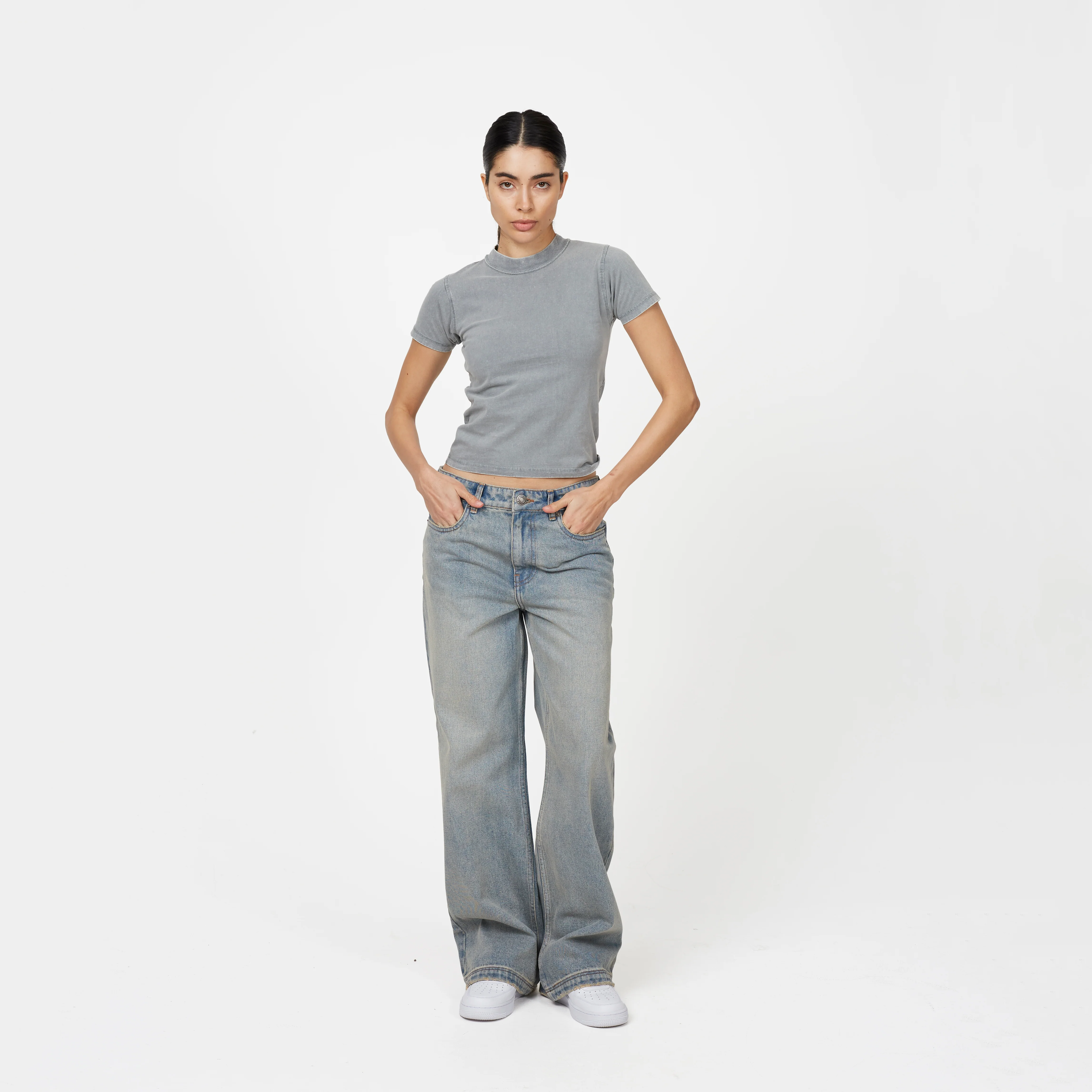 Heavy Washed Light Blue Denim Jeans - Image 6