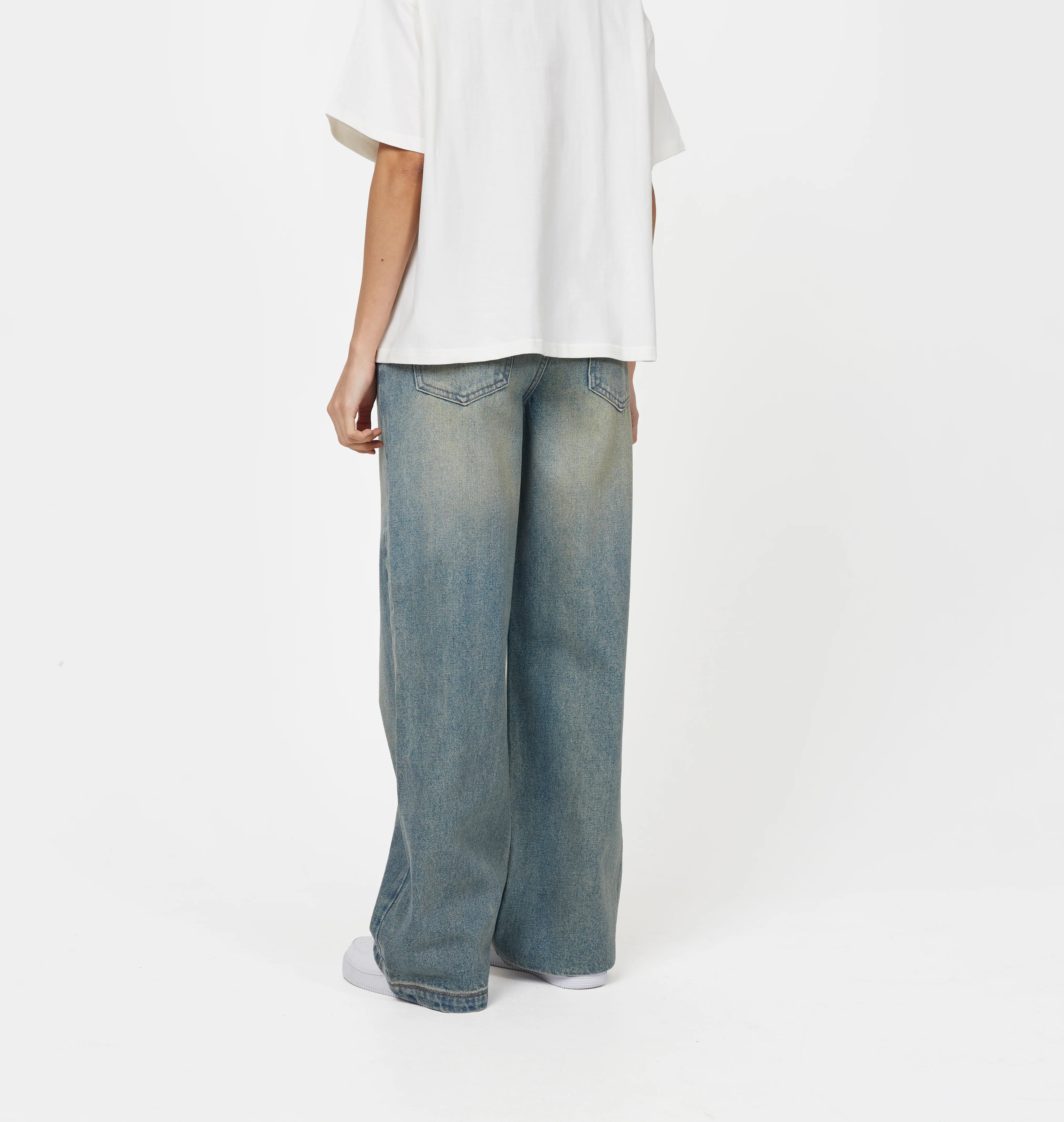Heavy Washed Faded Blue Denim Jeans - Image 3