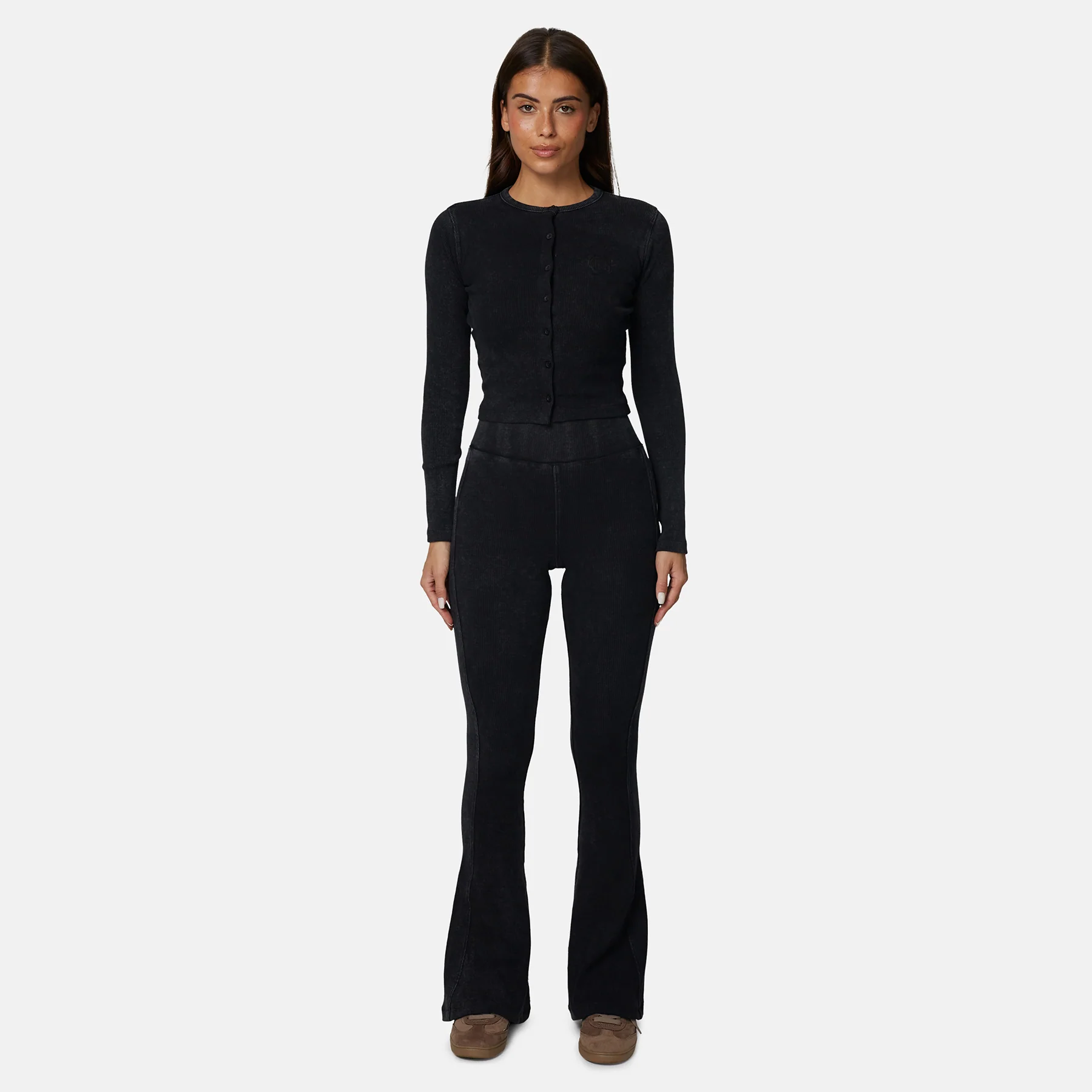Monogram Ribbed Washed Black Leggings - Image 5