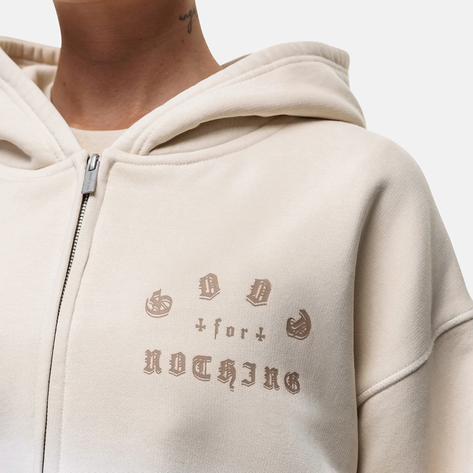 Sprayed Cali Cream Crop Zip Hoodie - Image 2