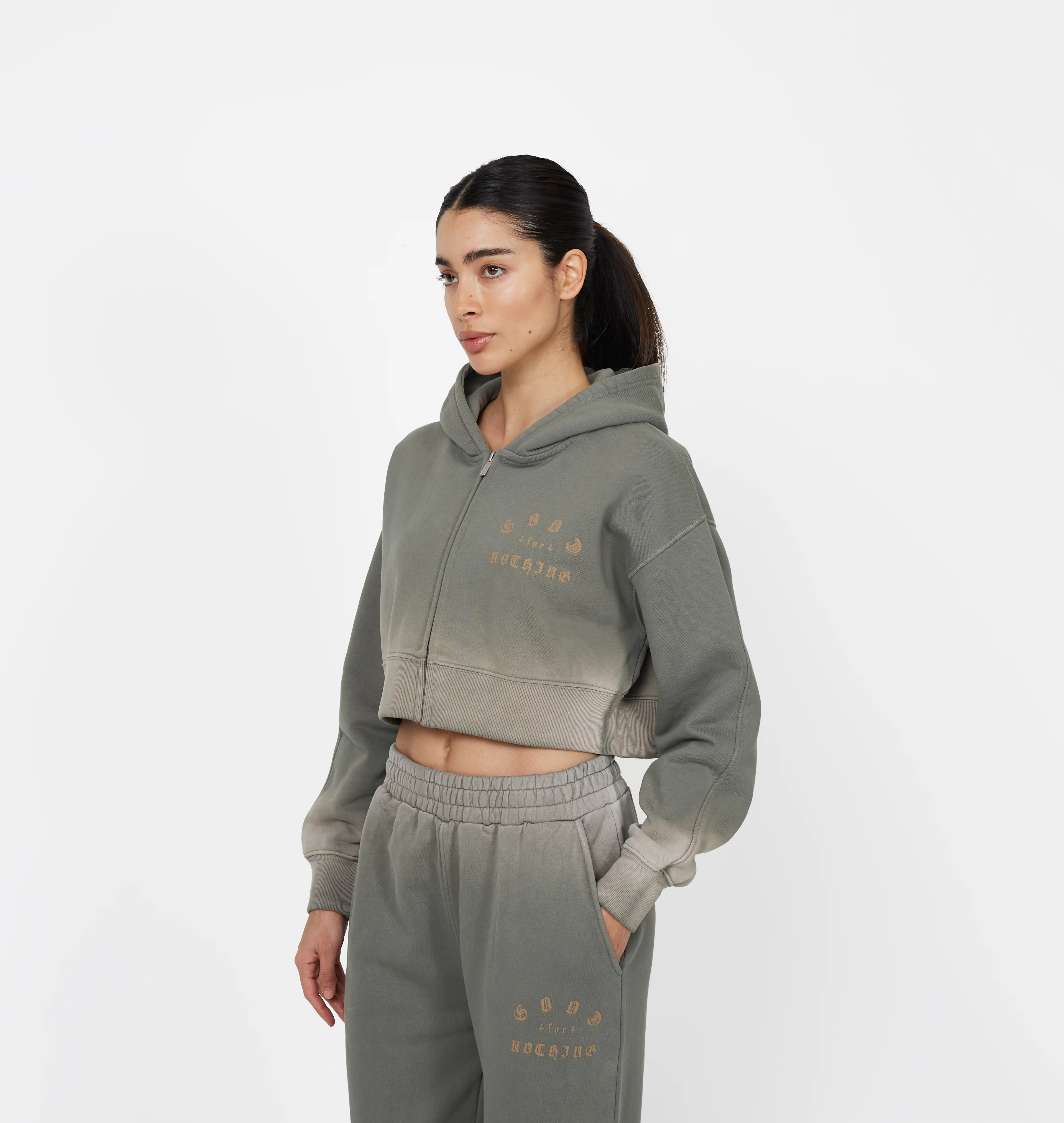 Sprayed Cali Green Crop Zip Hoodie - Image 4