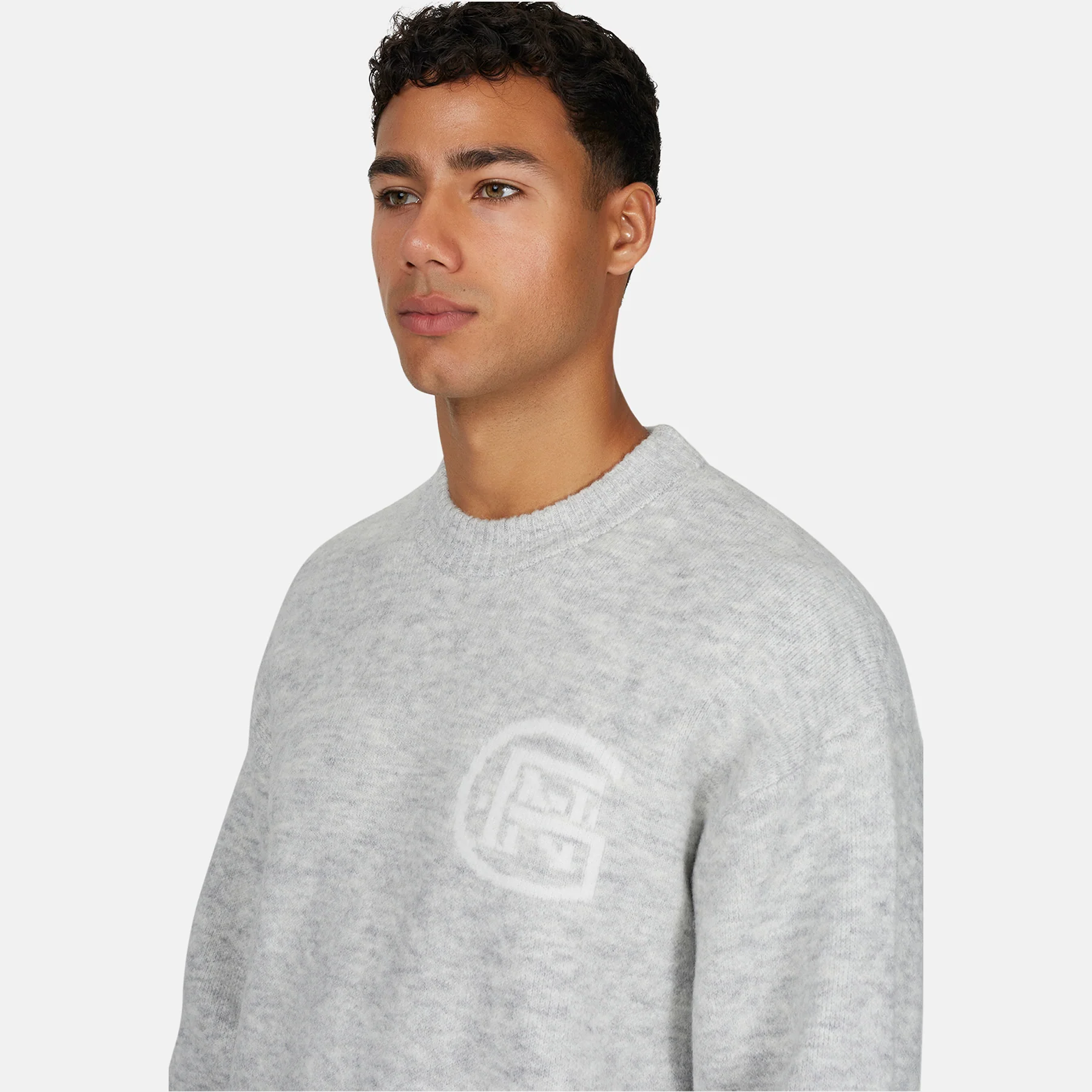 Monogram Fluffy Knit Grey Marl Jumper - Image 4