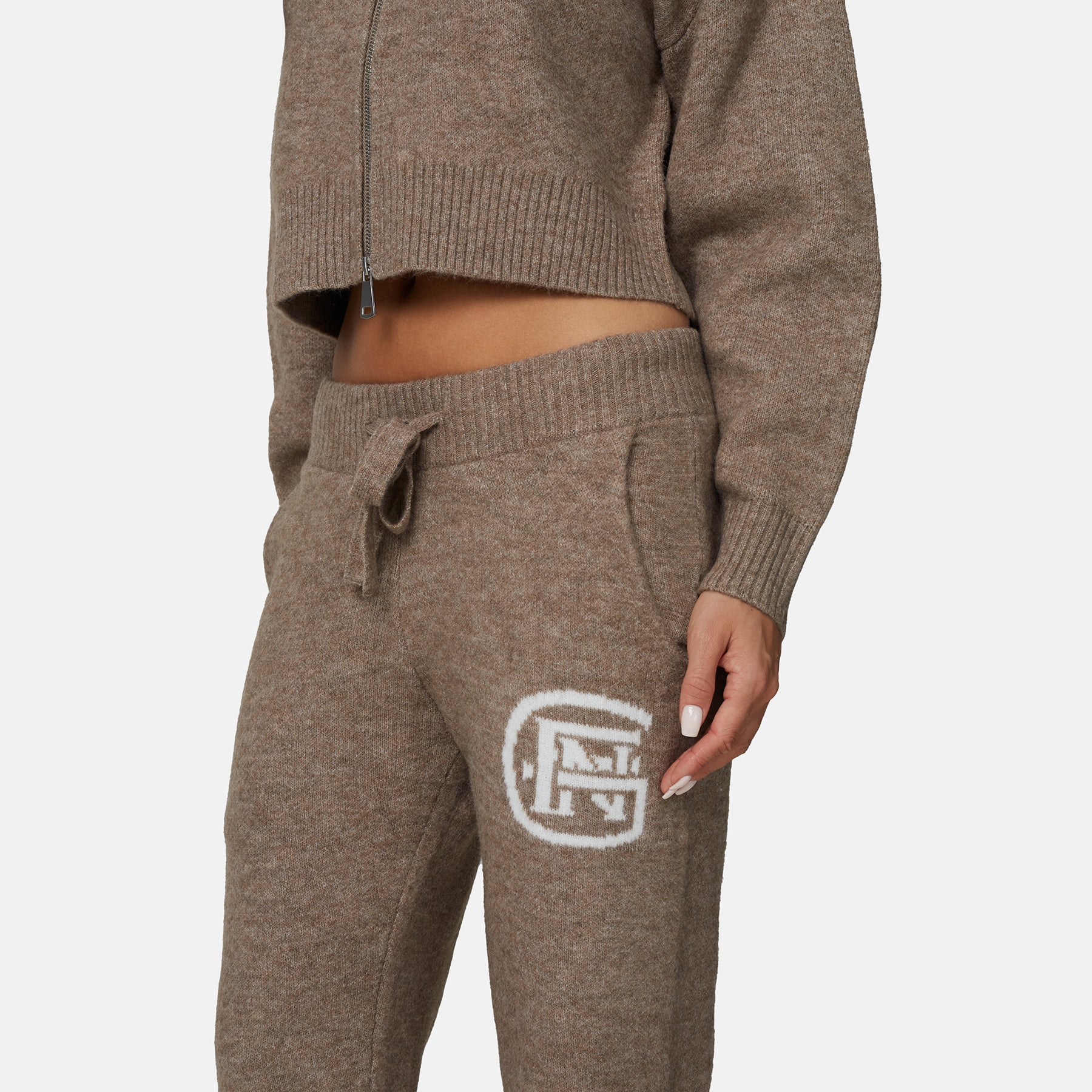 Monogram Fluffy Knit Taupe Pants - Image 4
