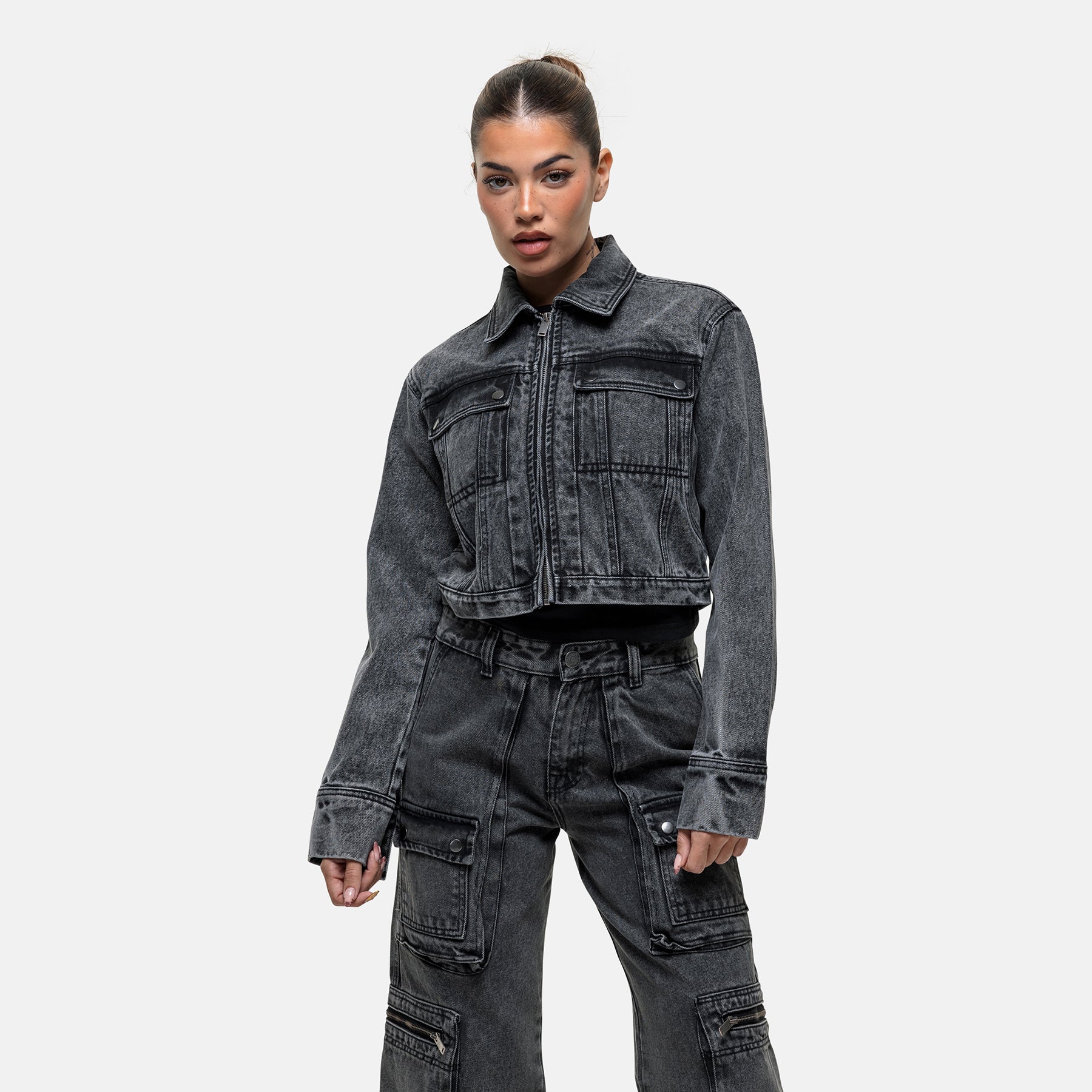 Industry Washed Grey Denim Jacket - Image 9
