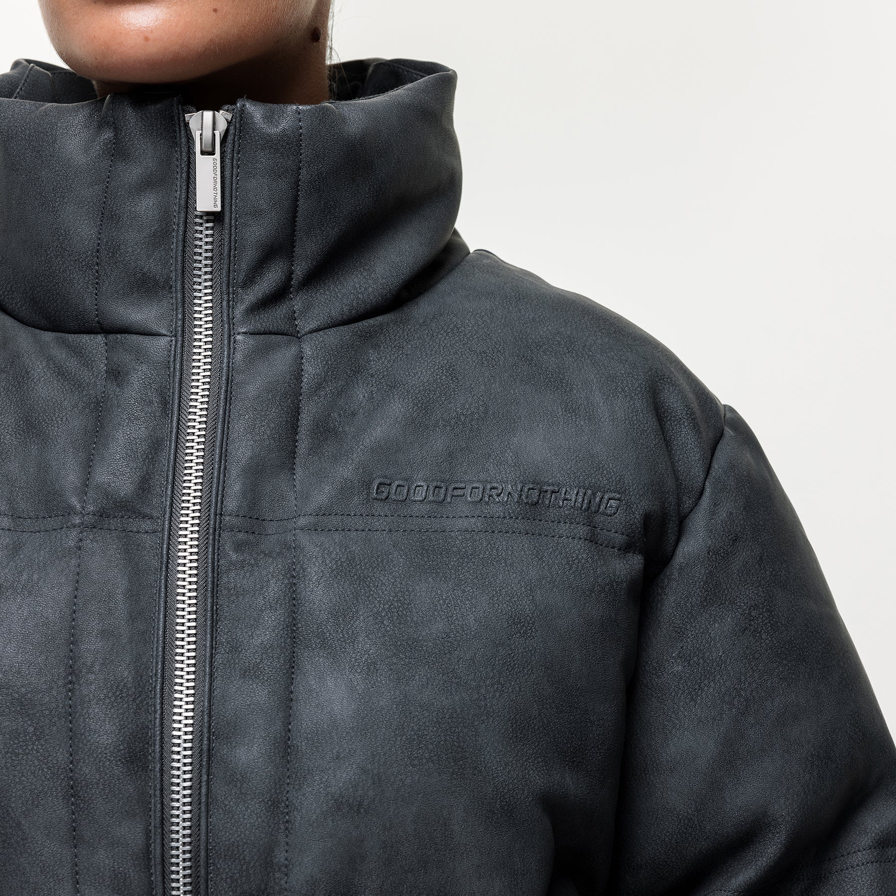 Vintage Black Leather Puffer Coat - Image 3
