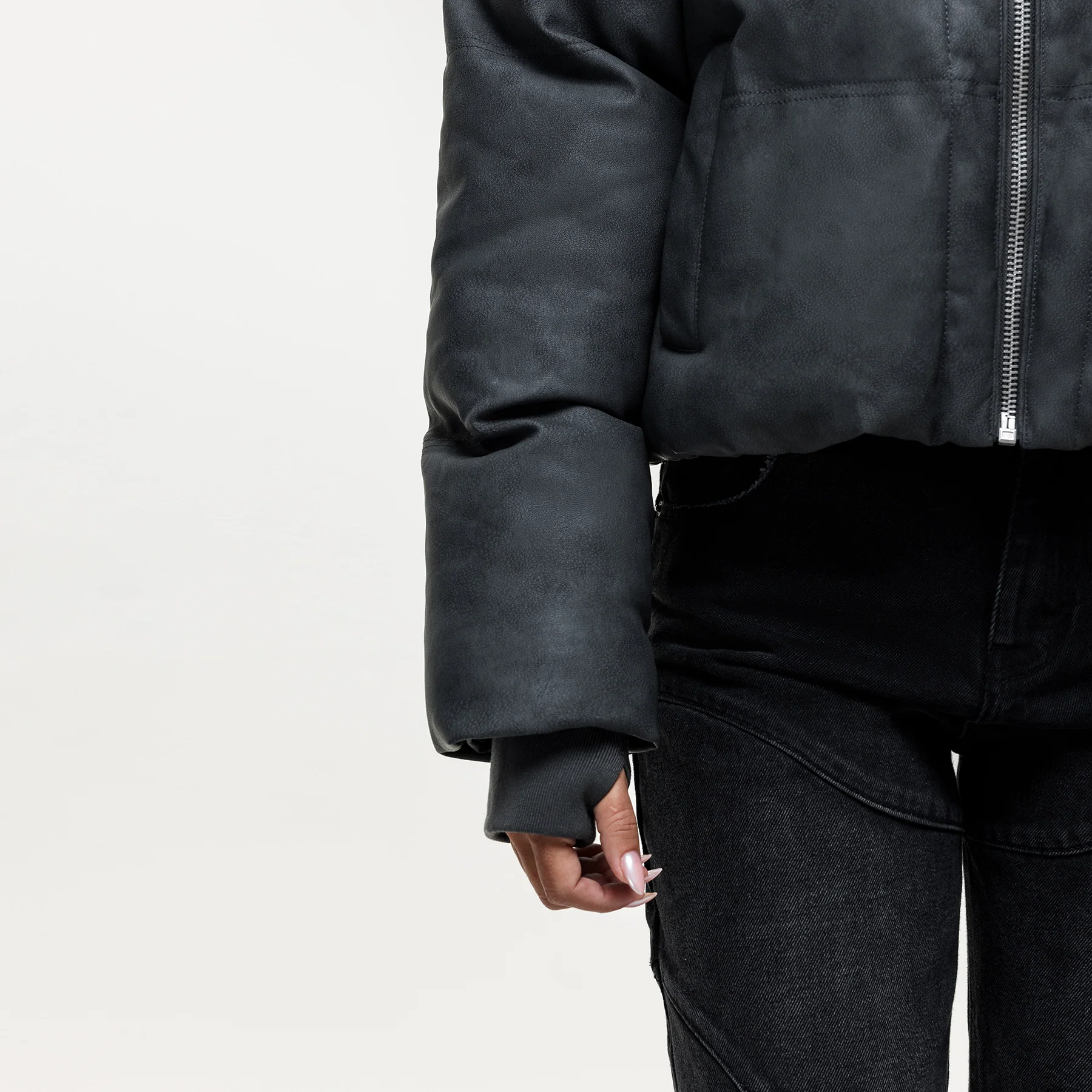 Vintage Black Leather Puffer Coat - Image 4