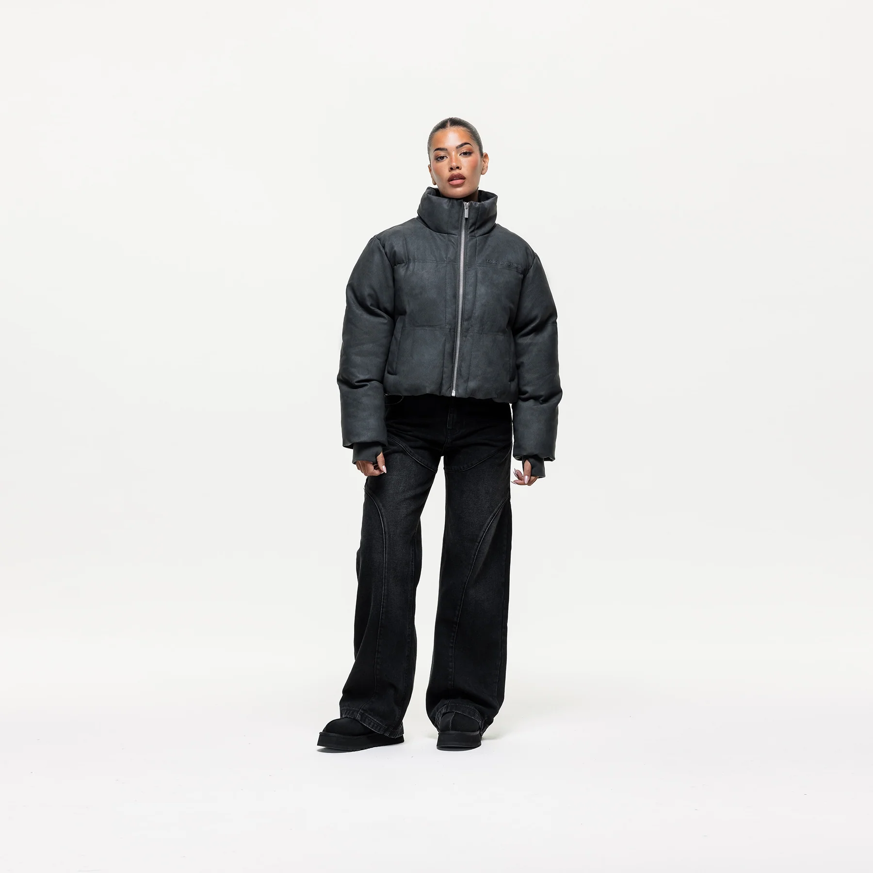 Vintage Black Leather Puffer Coat - Image 5