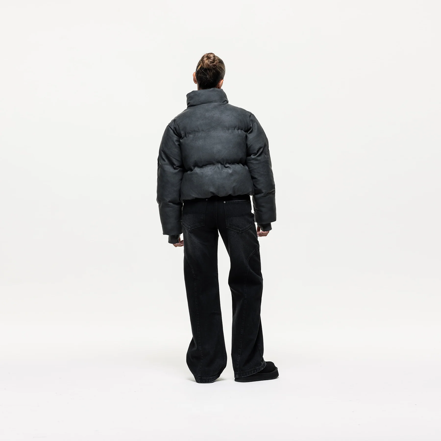 Vintage Black Leather Puffer Coat - Image 6