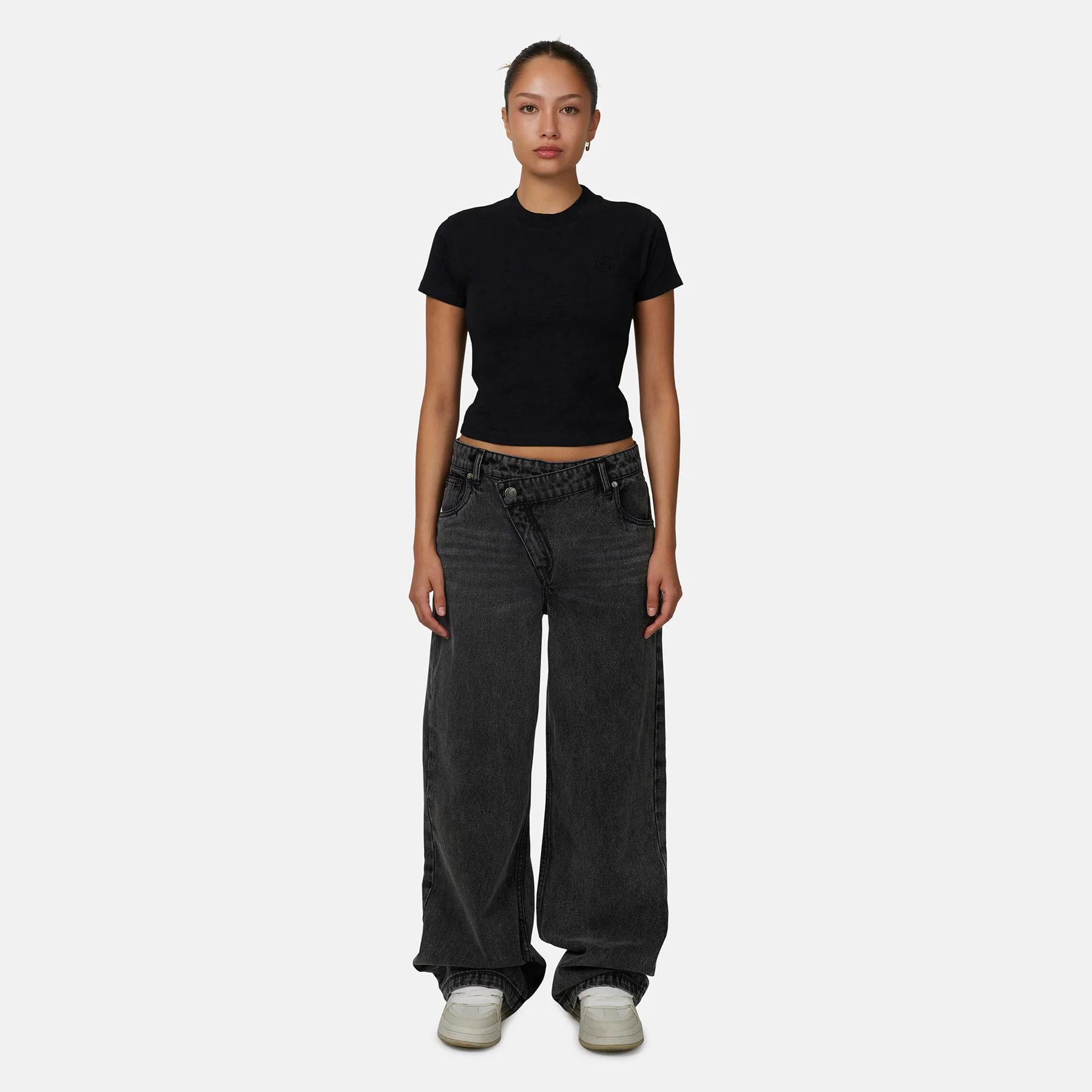 Asymmetric Washed Grey Denim Jean - Image 3
