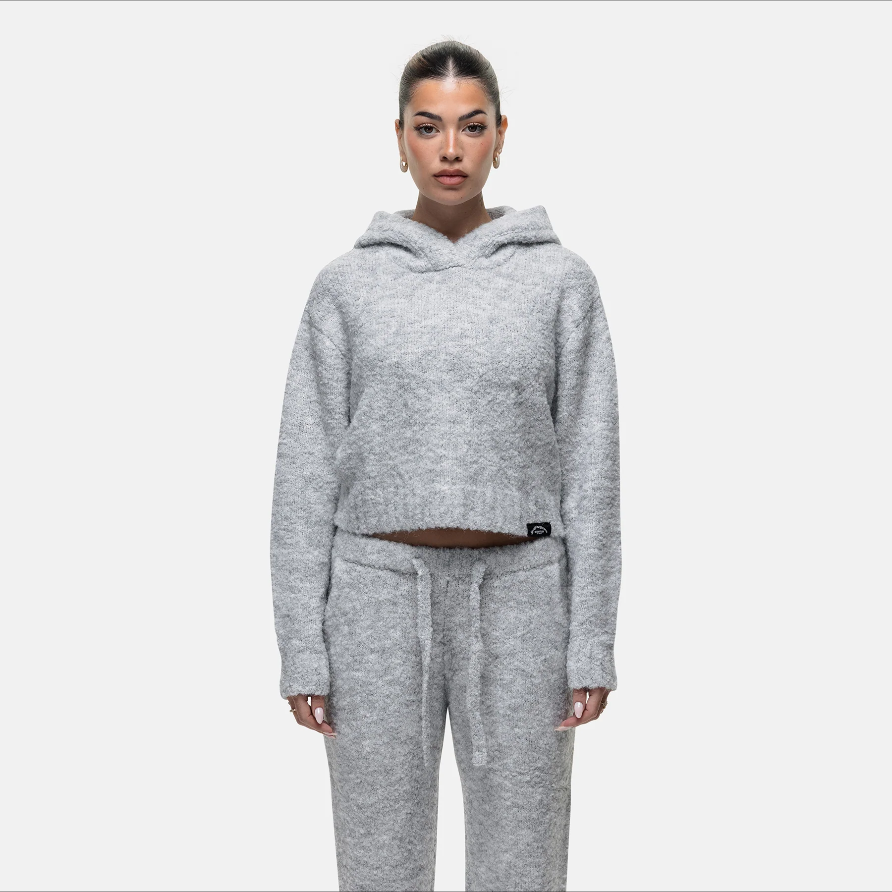 Cozy Boucle Knitwear Grey Hoodie - Image 4