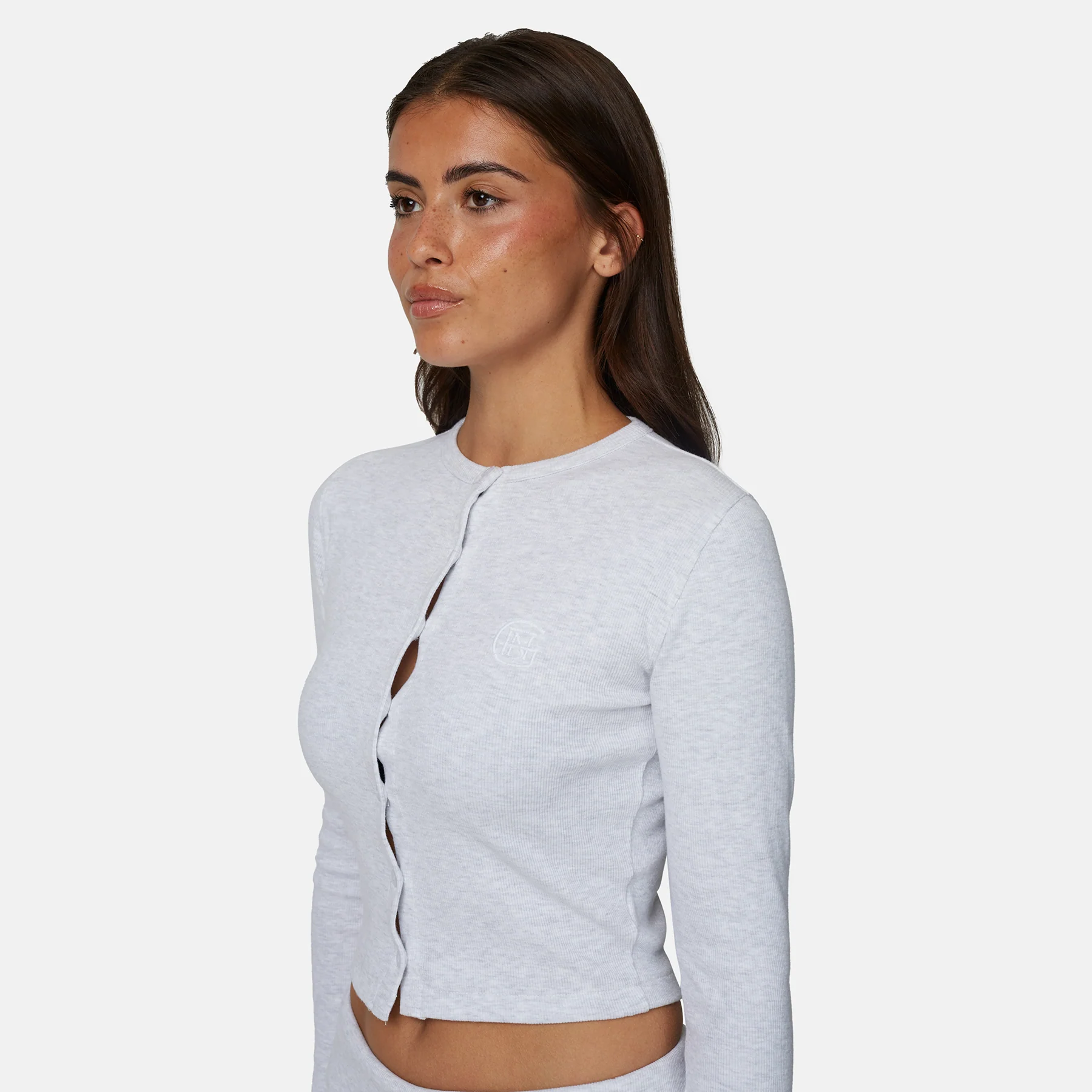 Monogram Ribbed Grey Marl Cardigan Top - Image 2
