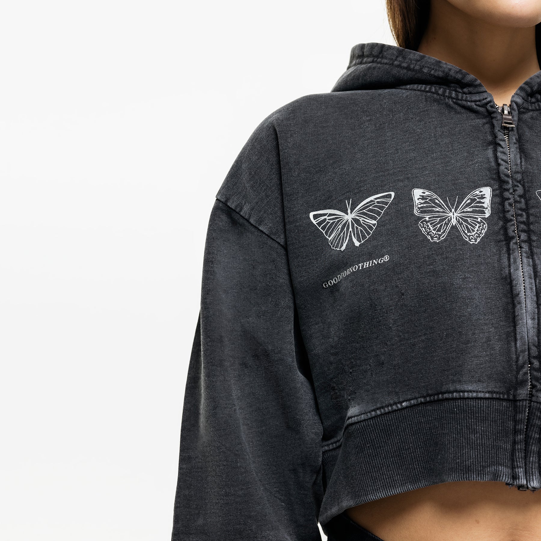 Metamorphosis Washed Black Zip Hoodie (Final Sale) - Image 3
