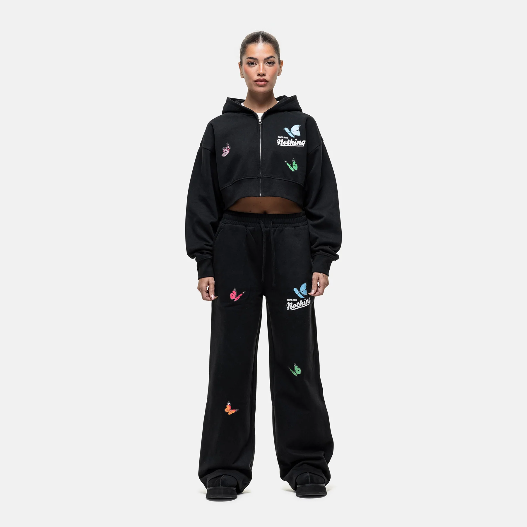 Flight Washed Black Crop Zip Hoodie - Image 2