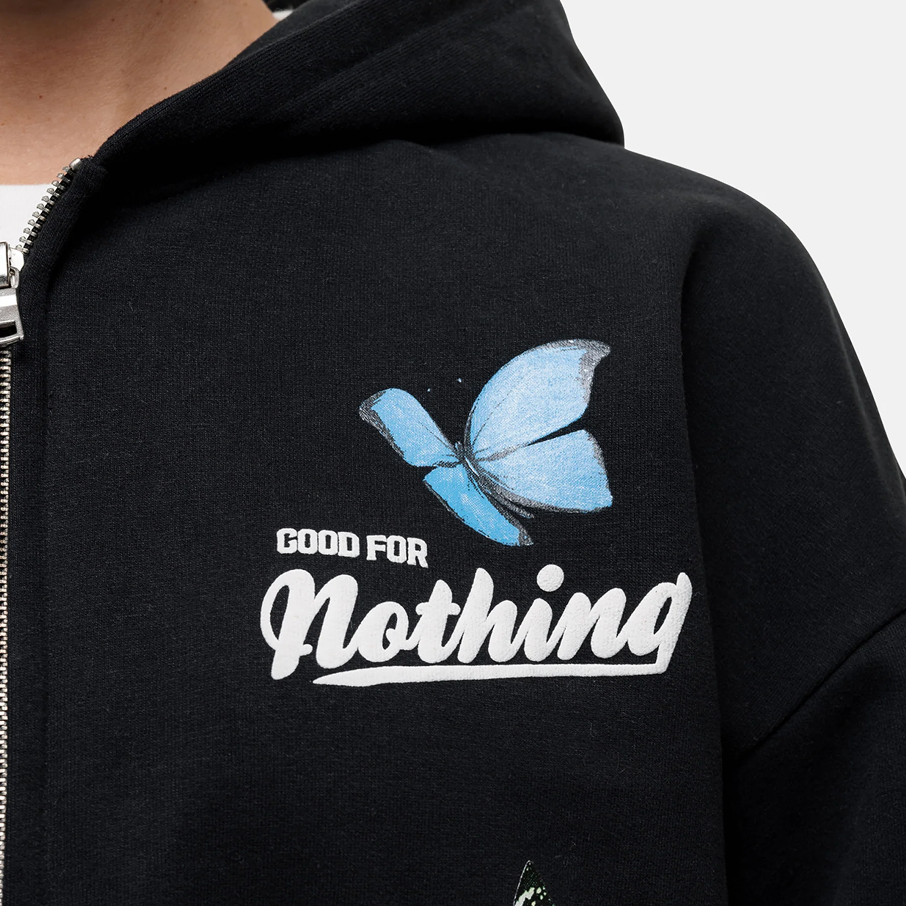 Flight Washed Black Crop Zip Hoodie - Image 3