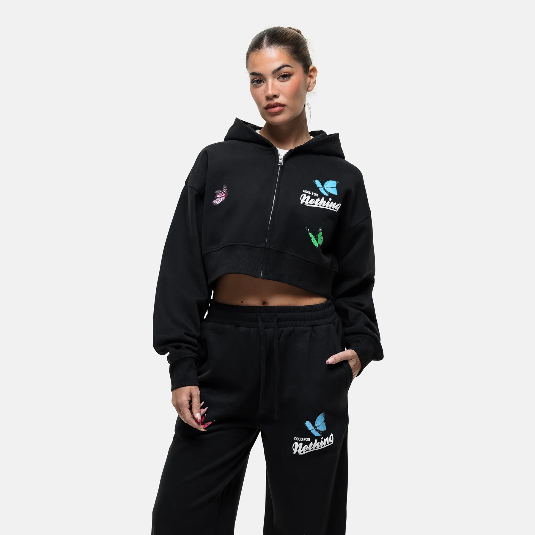 Flight Washed Black Crop Zip Hoodie - Image 4