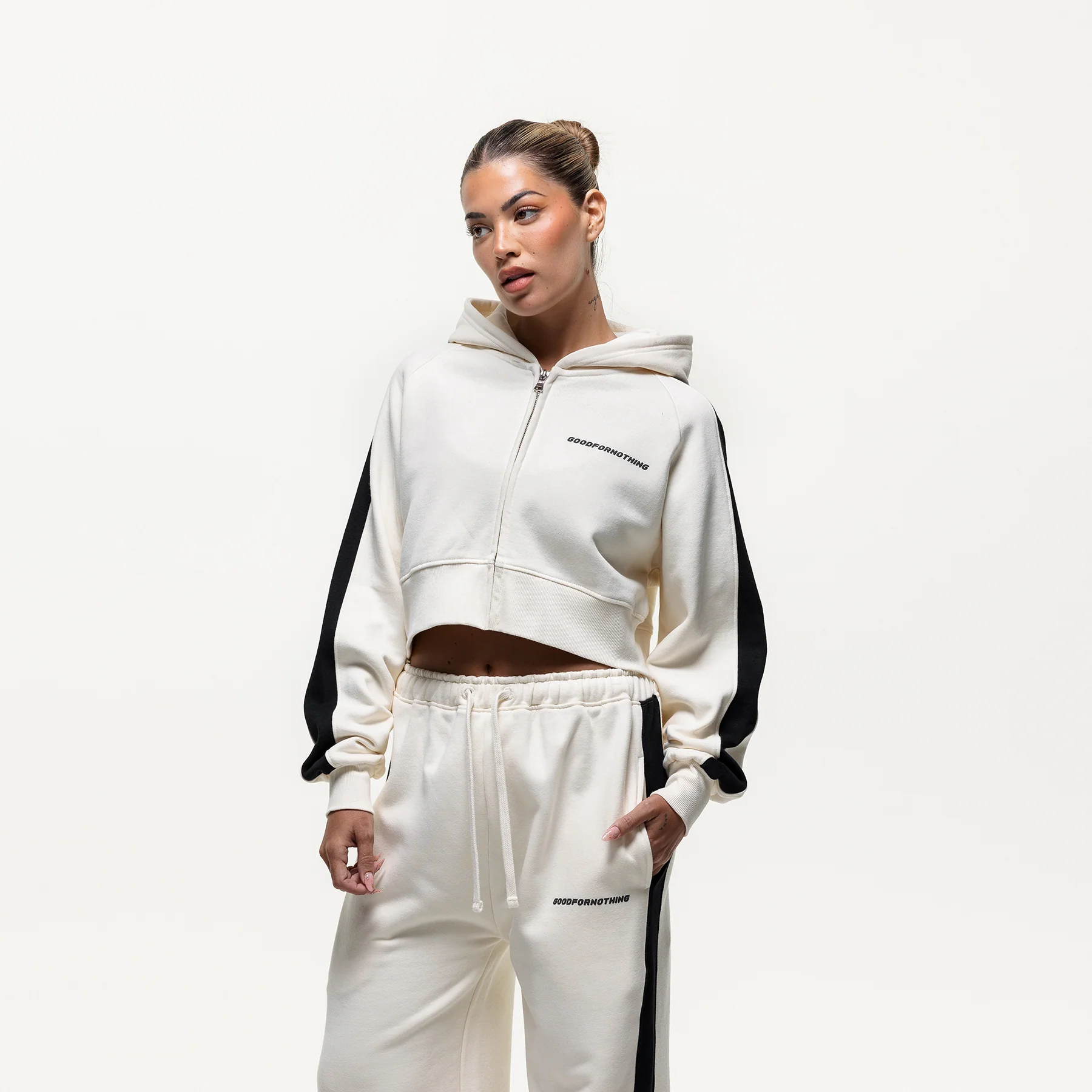 Vintage Track Cream Zip Hoodie (Final Sale) - Image 3