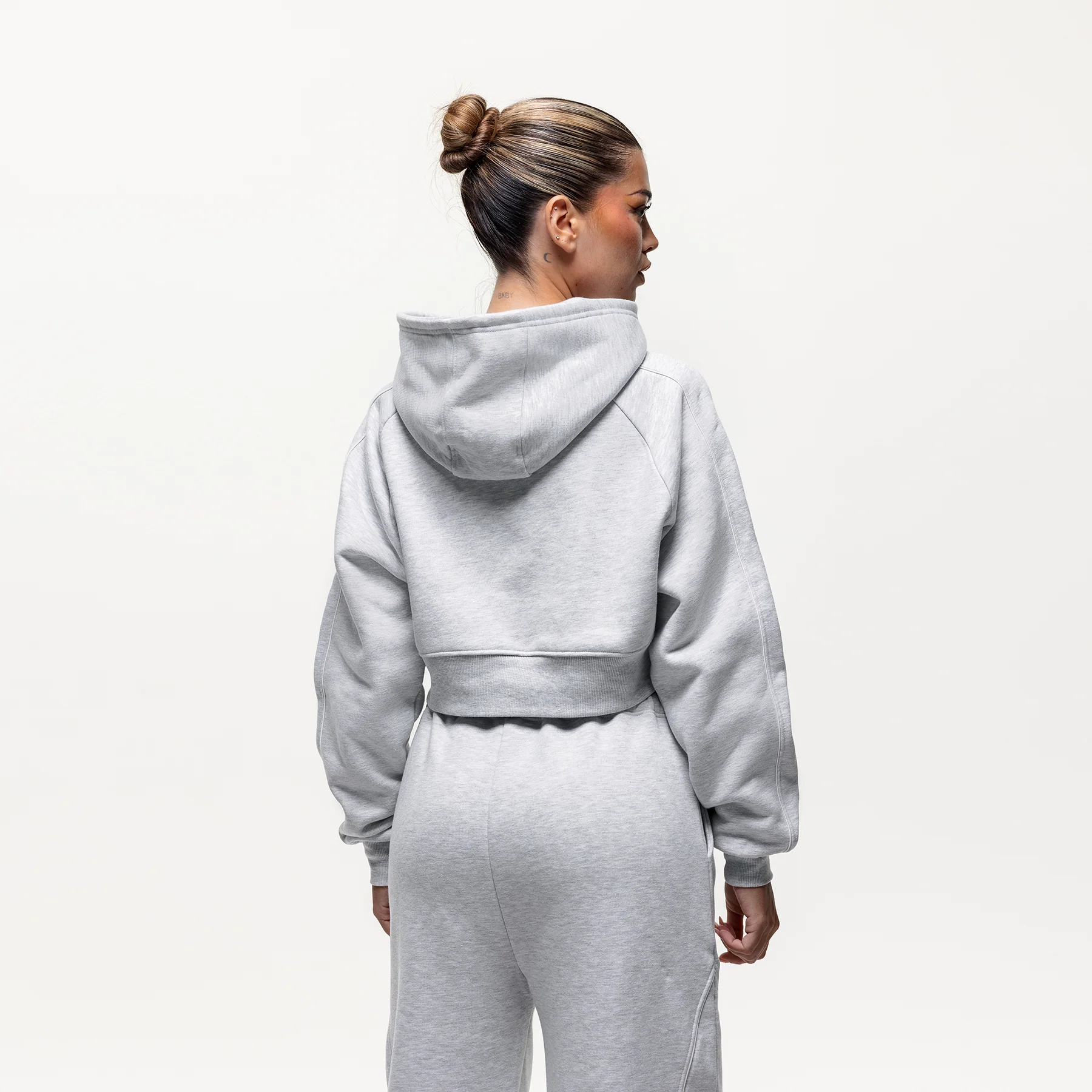 Outline Grey Marl Cropped Hoodie (Final Sale) - Image 3