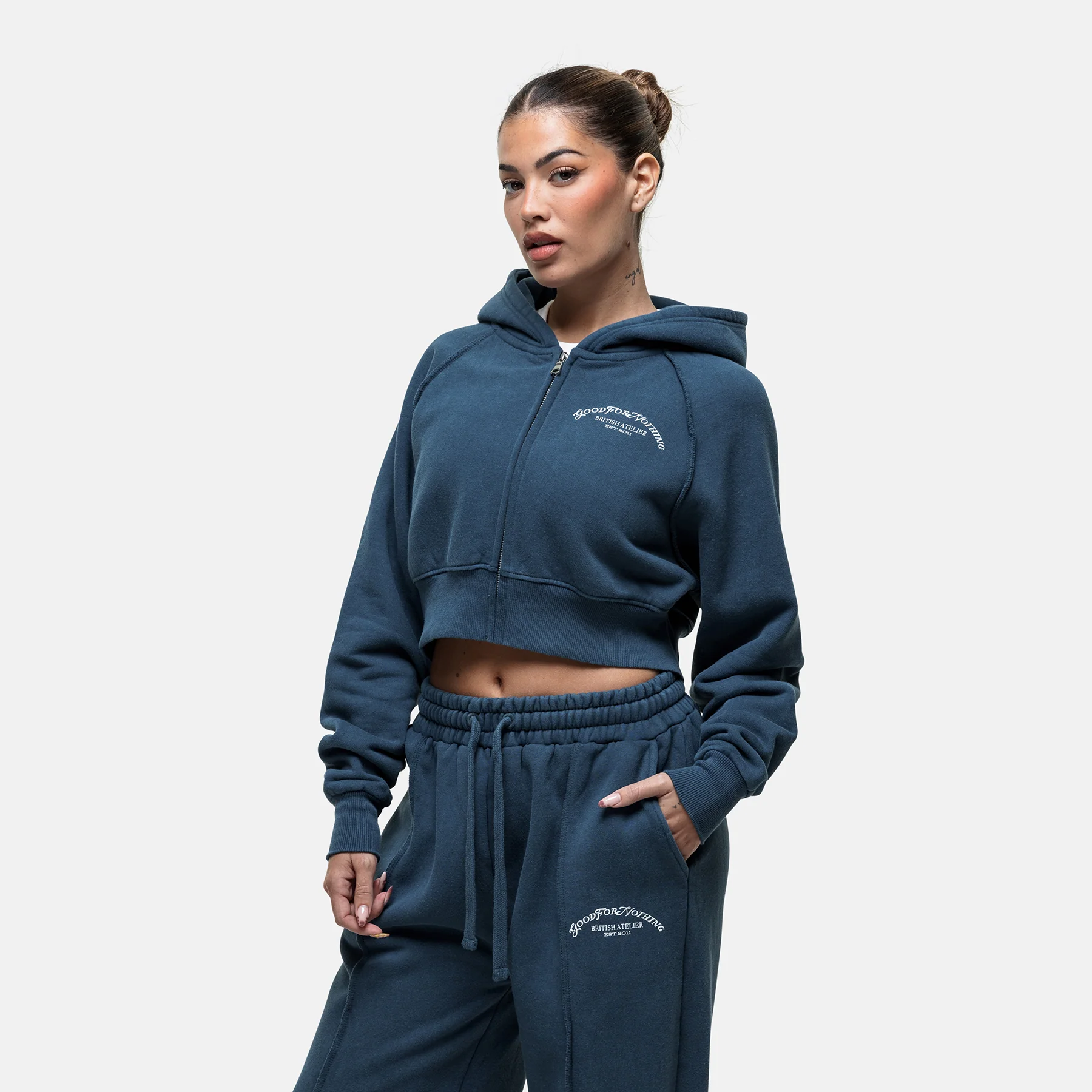 Raw Seam Washed Blue Zip Hoodie - Image 4