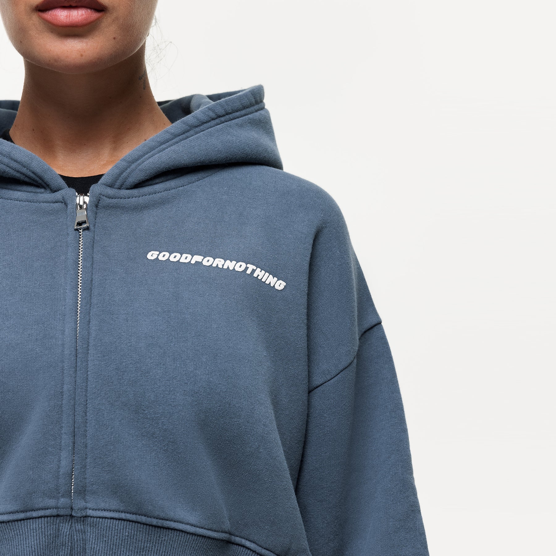 Vintage Washed Blue Zip Hoodie - Image 3