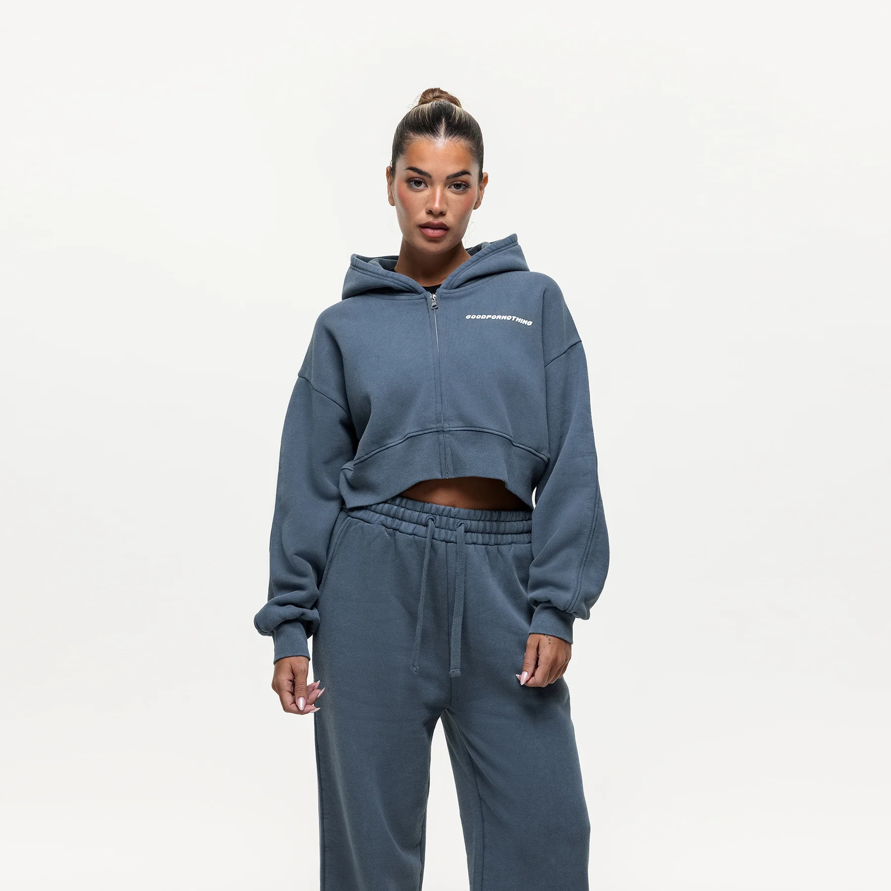 Vintage Washed Blue Zip Hoodie - Image 5