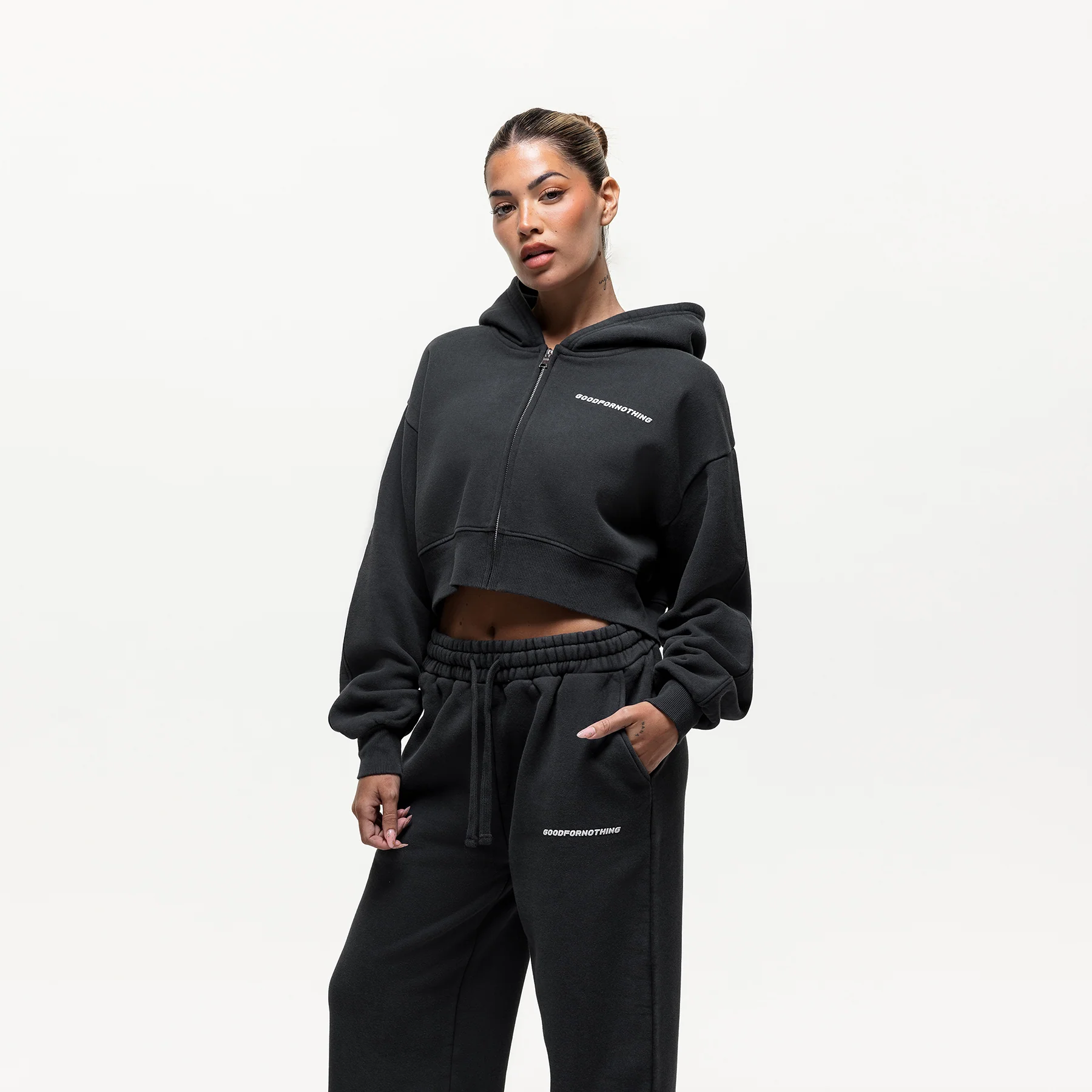 Vintage Washed Black Zip Hoodie - Image 4