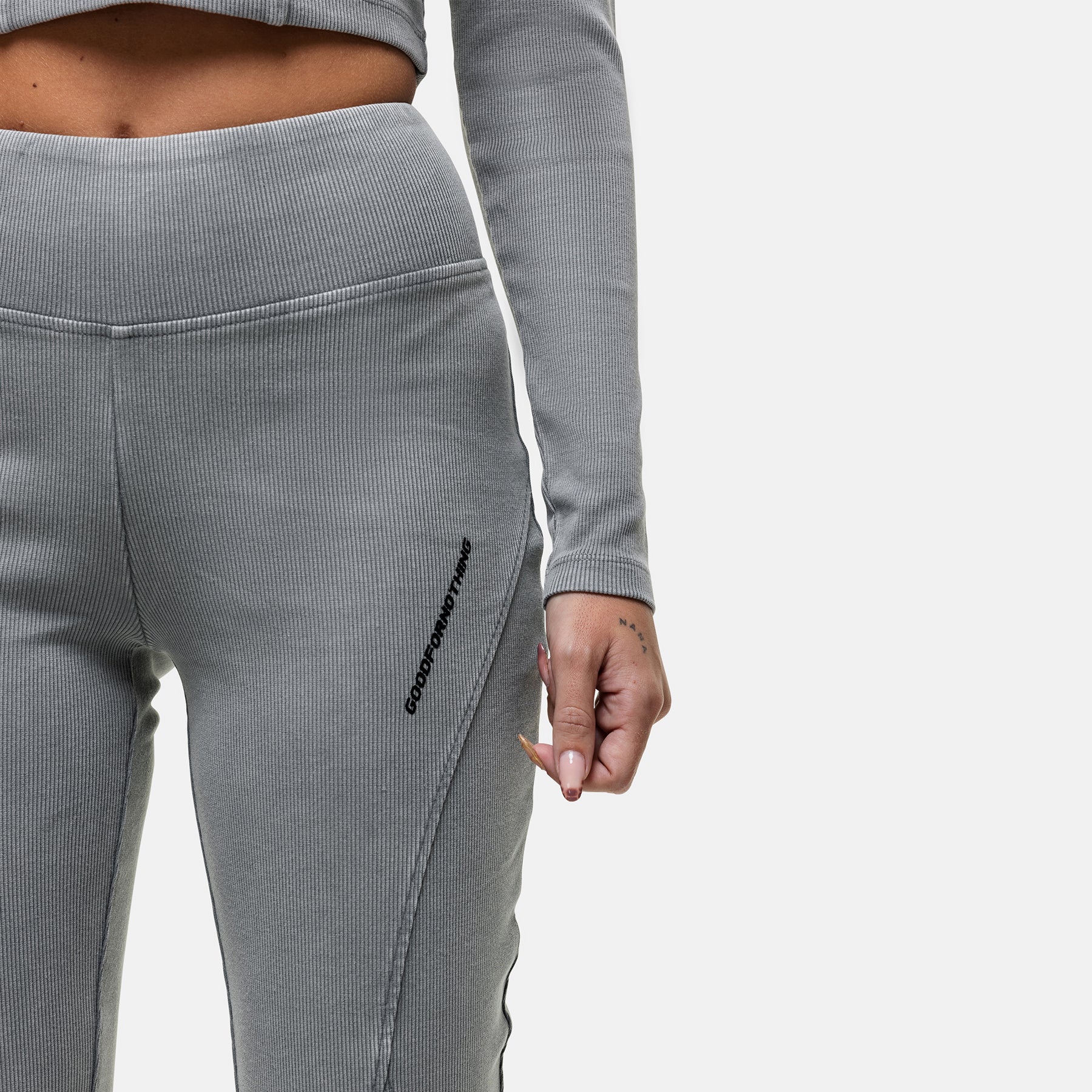 Seam Washed Grey Flared Leggings - Image 4