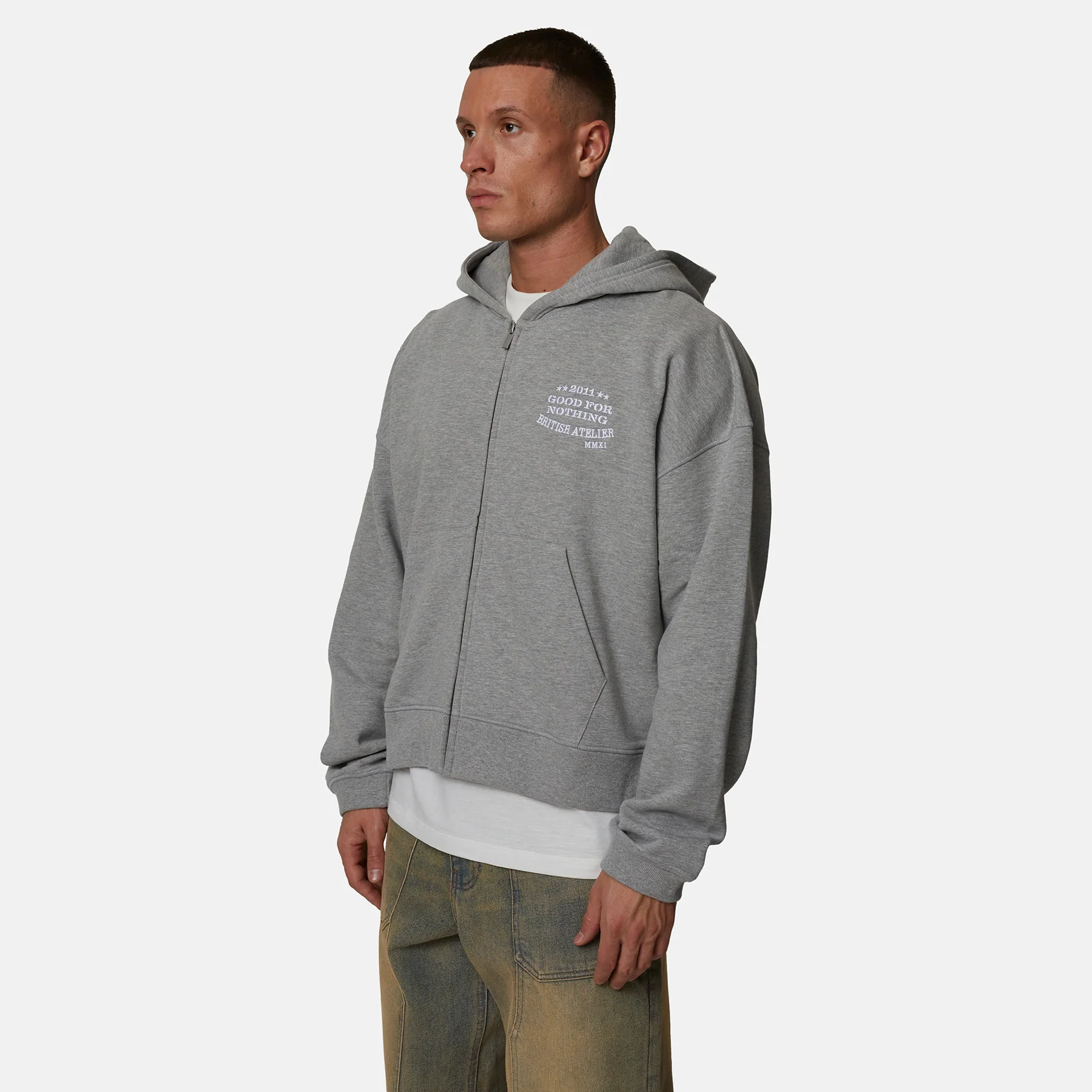 Icarus Grey Marl Zip Hoodie - Image 2