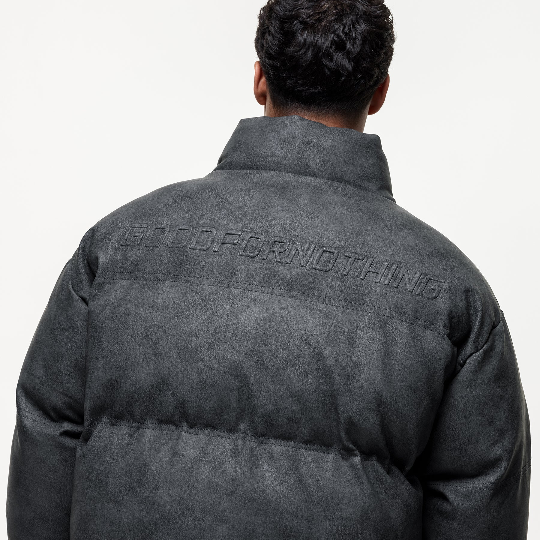 Vintage Grey Leather Puffer Coat - Image 7