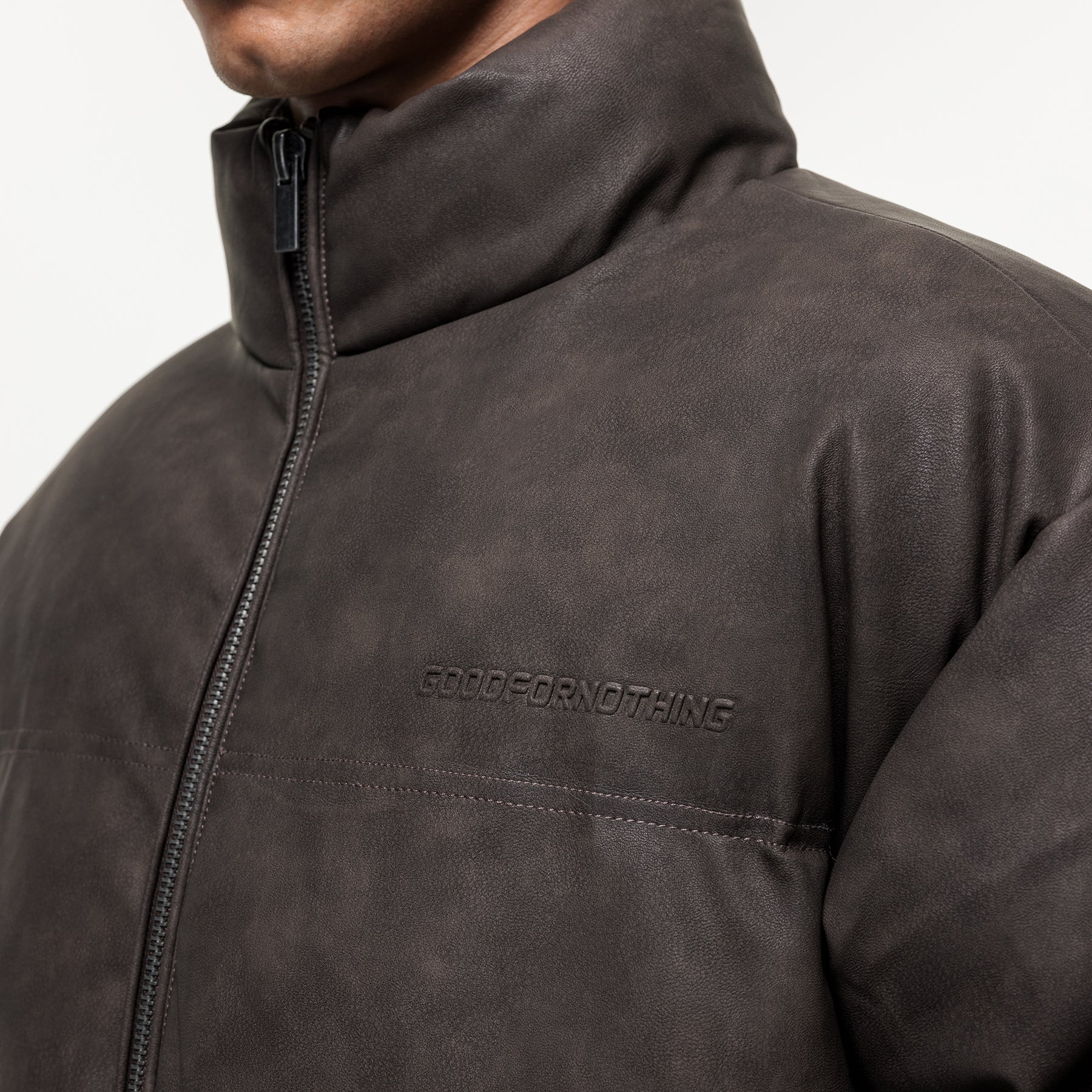 Vintage Brown Leather Puffer Coat - Image 2