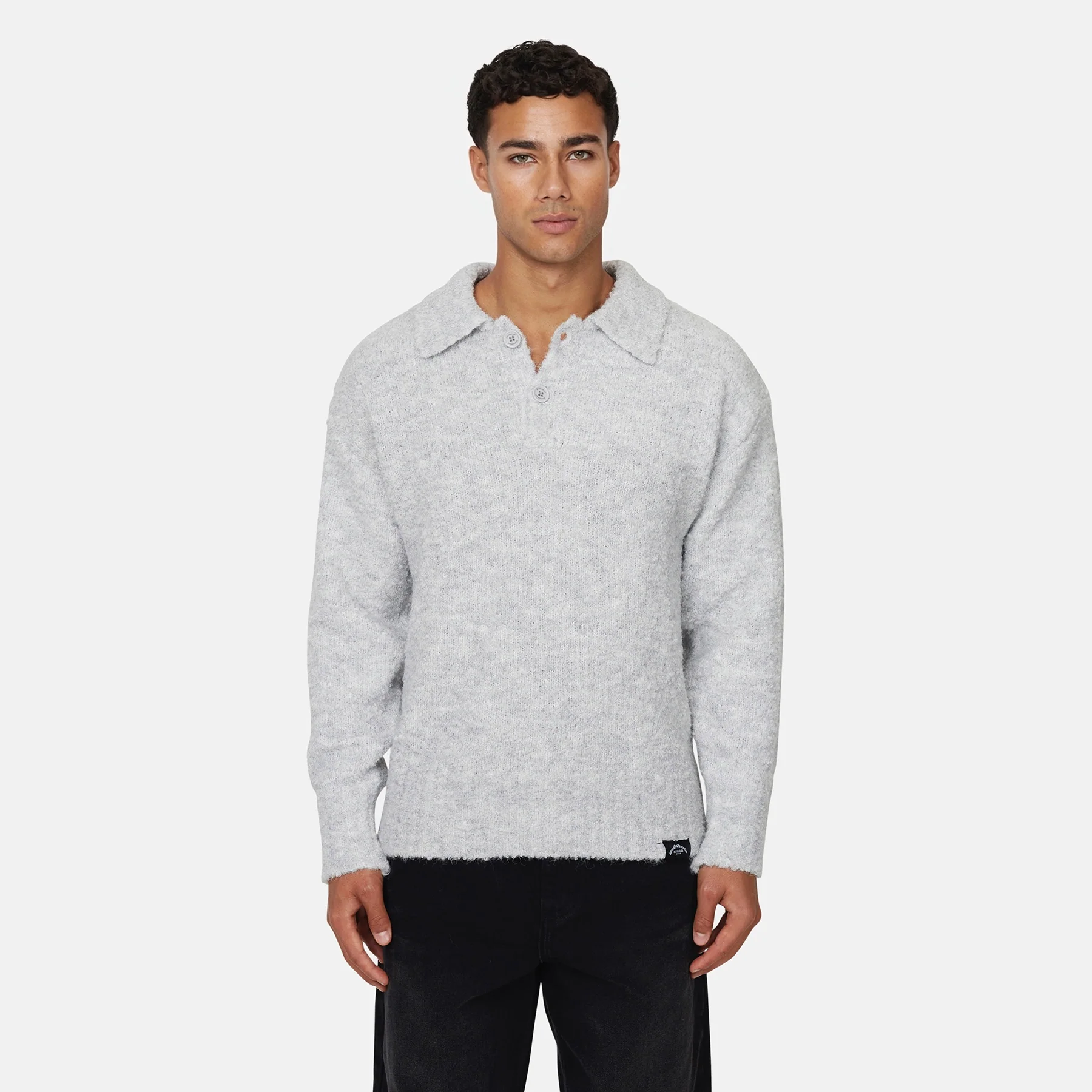 Cozy Boucle Knitwear Grey Polo - Image 3
