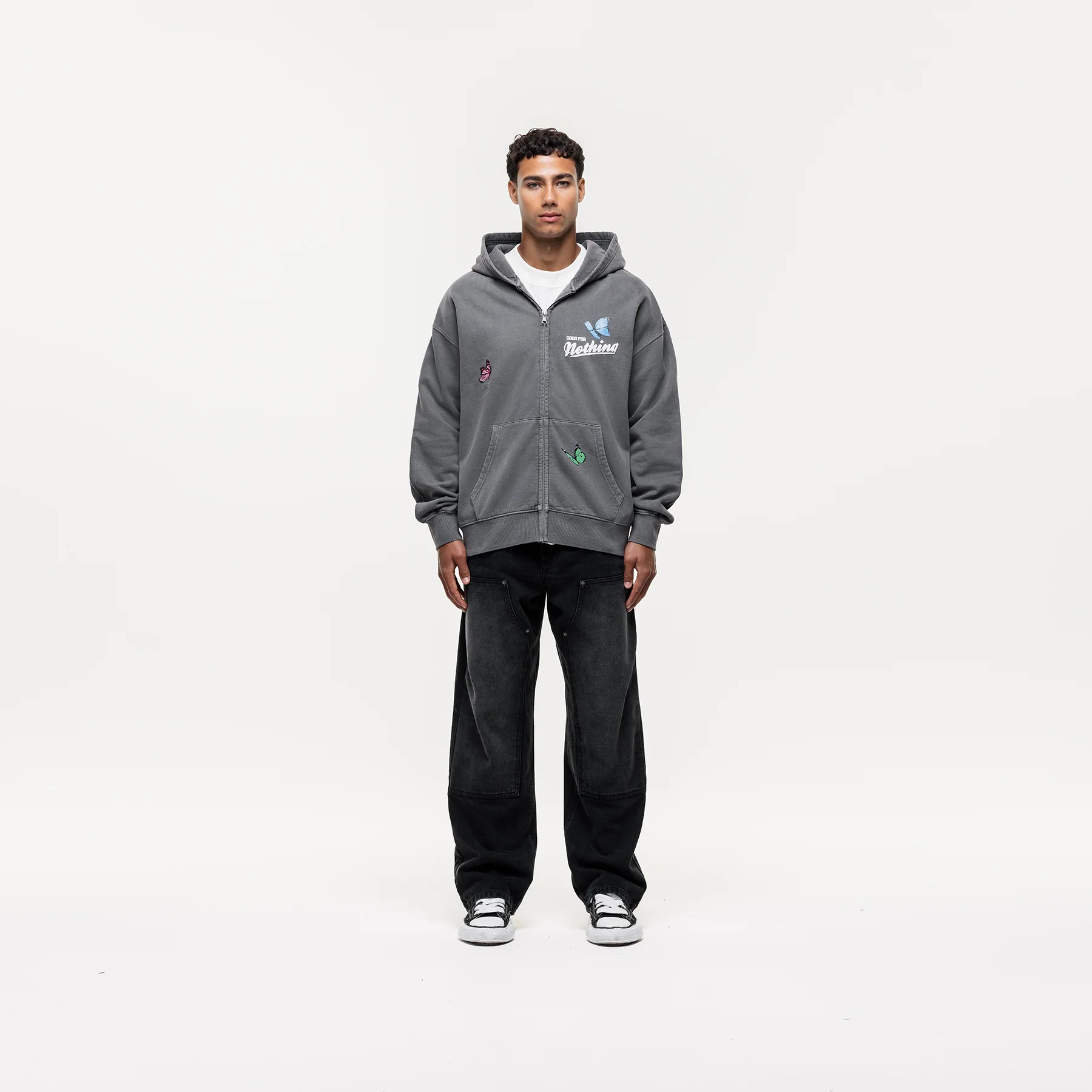 Flight Washed Grey Zip Hoodie - Image 5