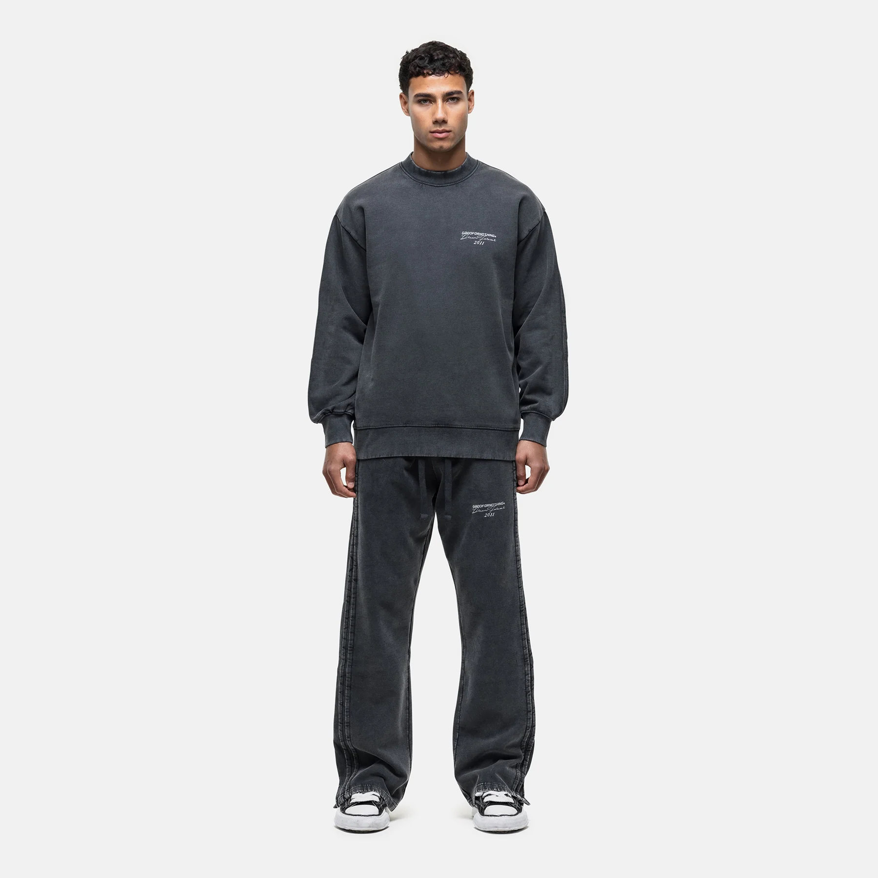 Partial Seam Washed Grey Sweatshirt - Image 3