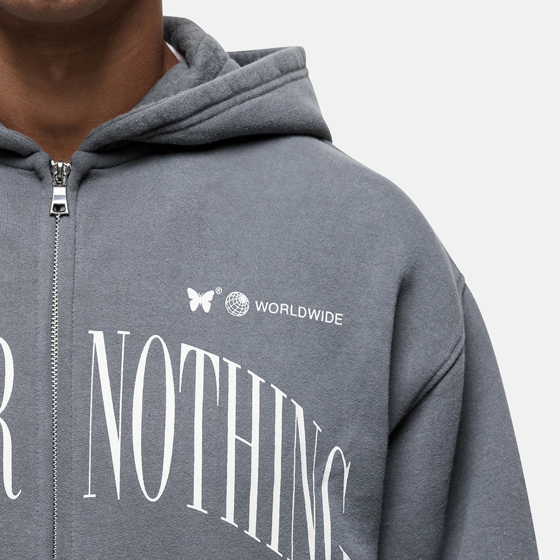 Arch Washed Grey Zip Hoodie - Image 3