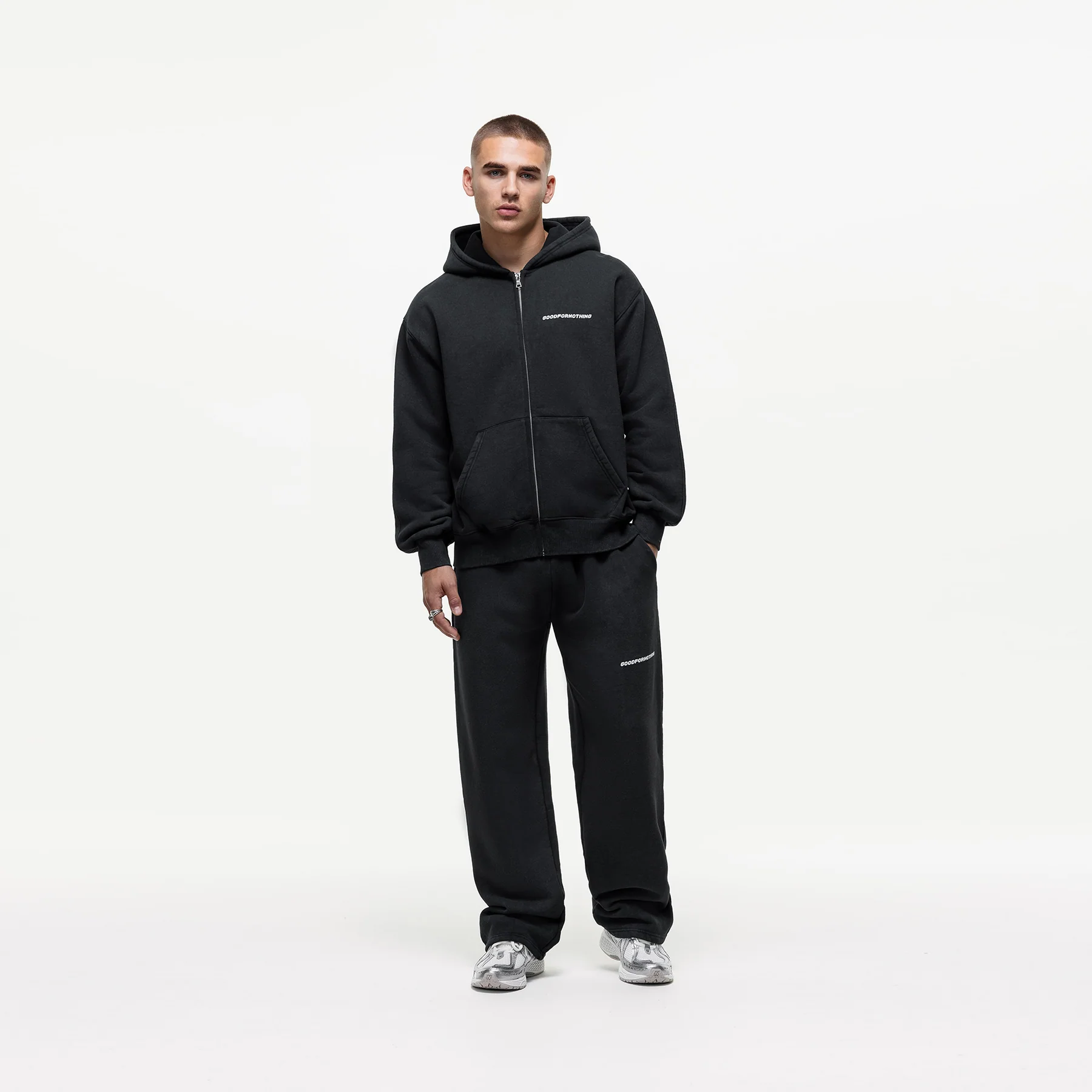 Vintage Washed Black Zip Hoodie - Image 3