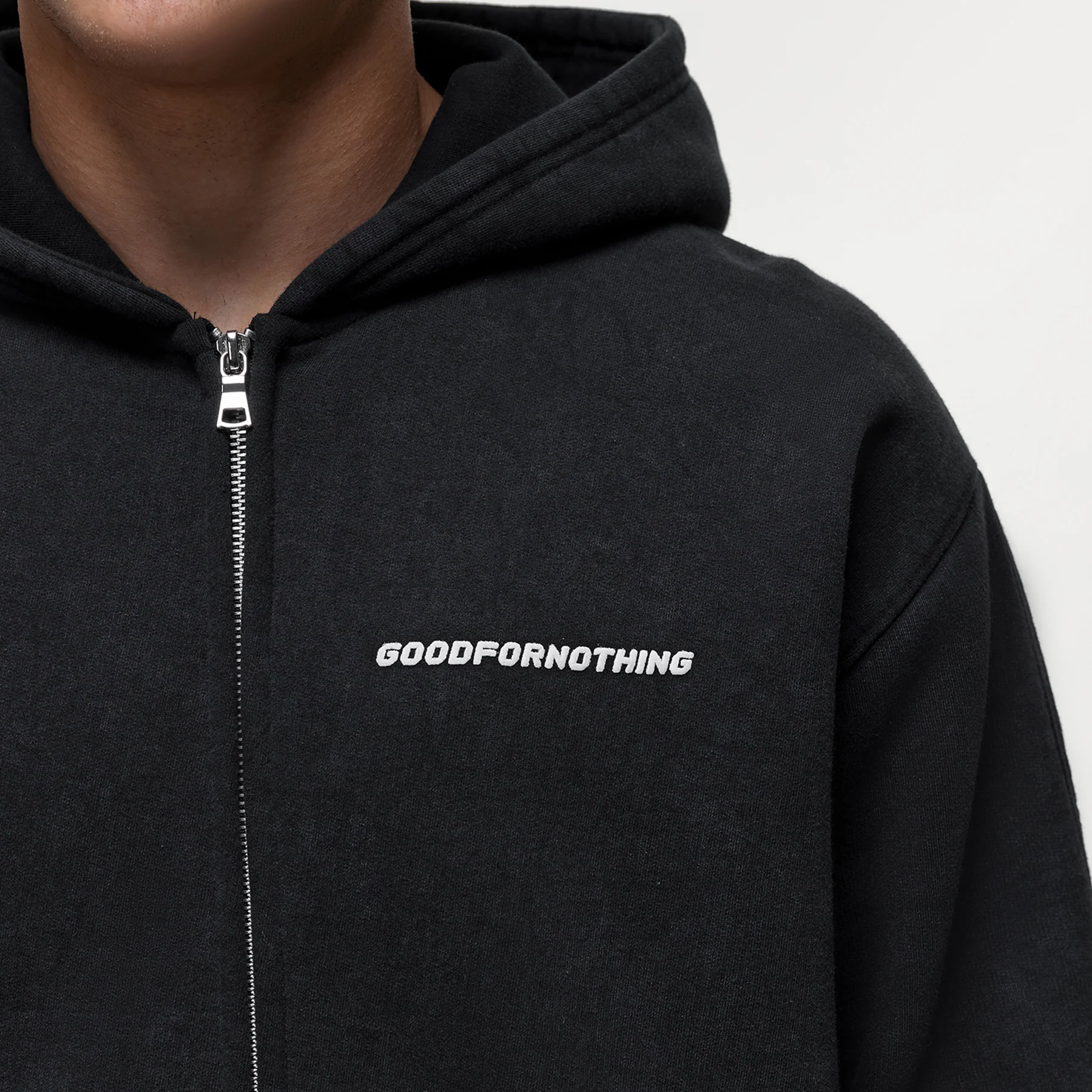 Vintage Washed Black Zip Hoodie - Image 4