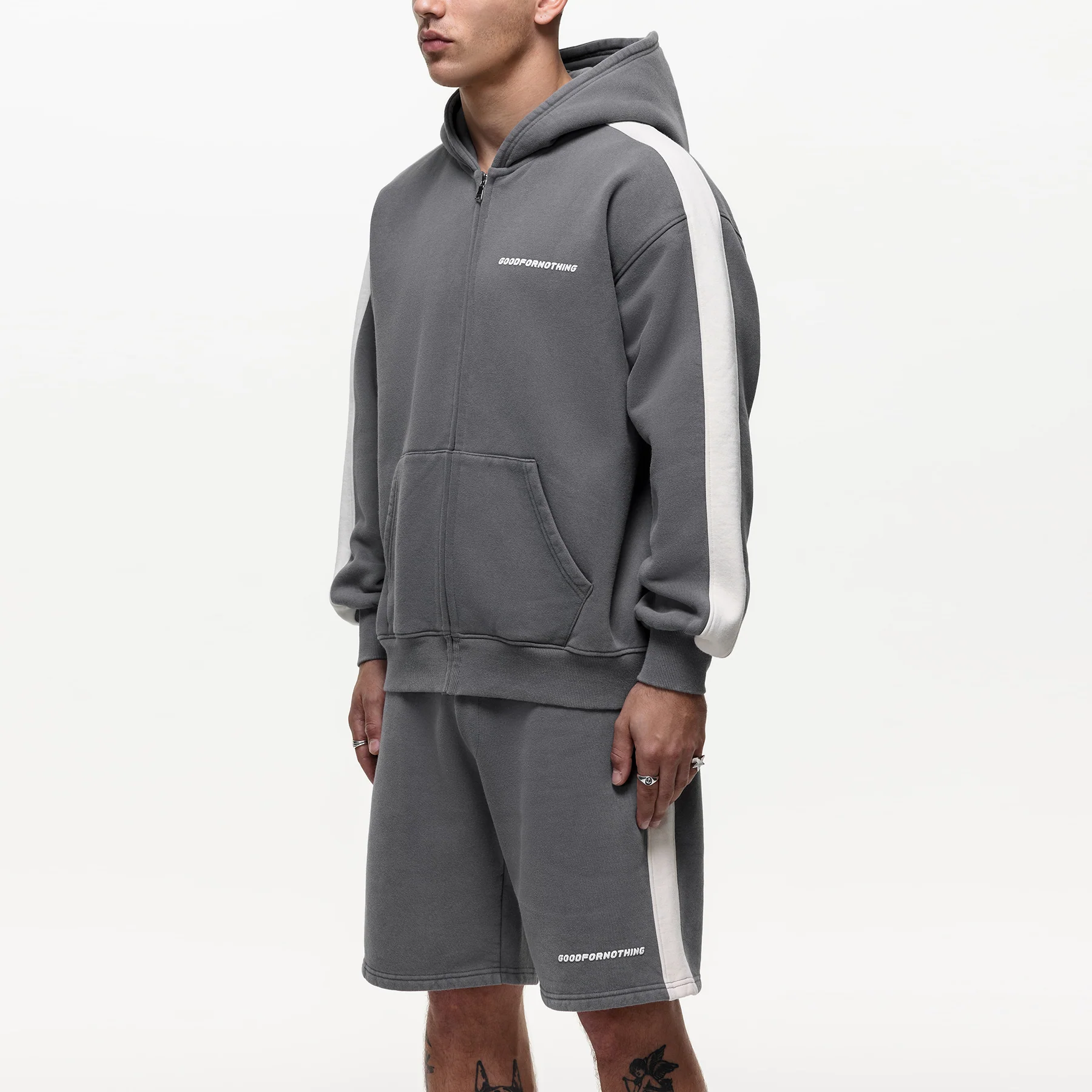 Vintage Track Grey Zip Hoodie - Image 3
