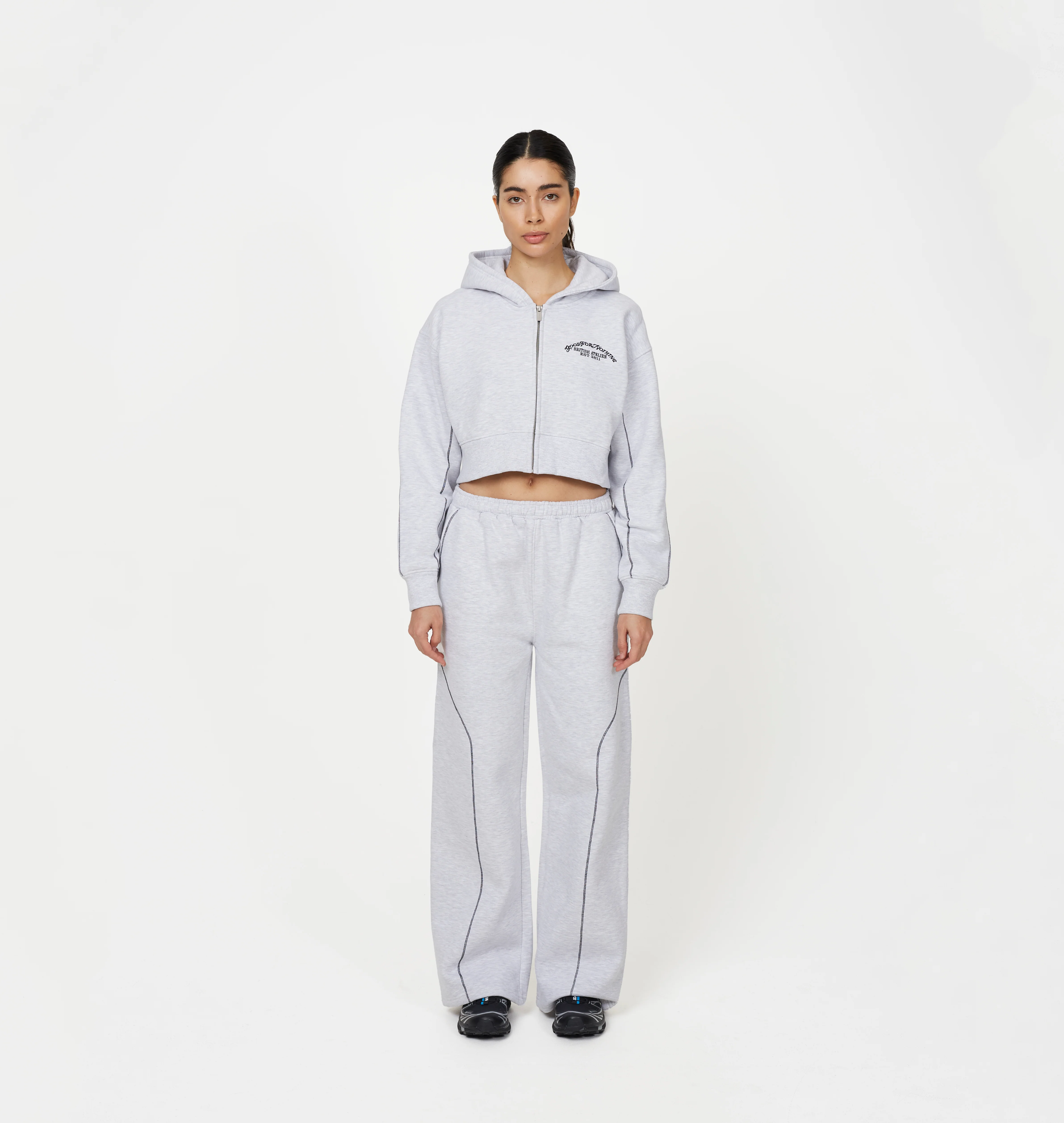 Coverlock Grey Marl Crop Zip Hoodie - Image 3