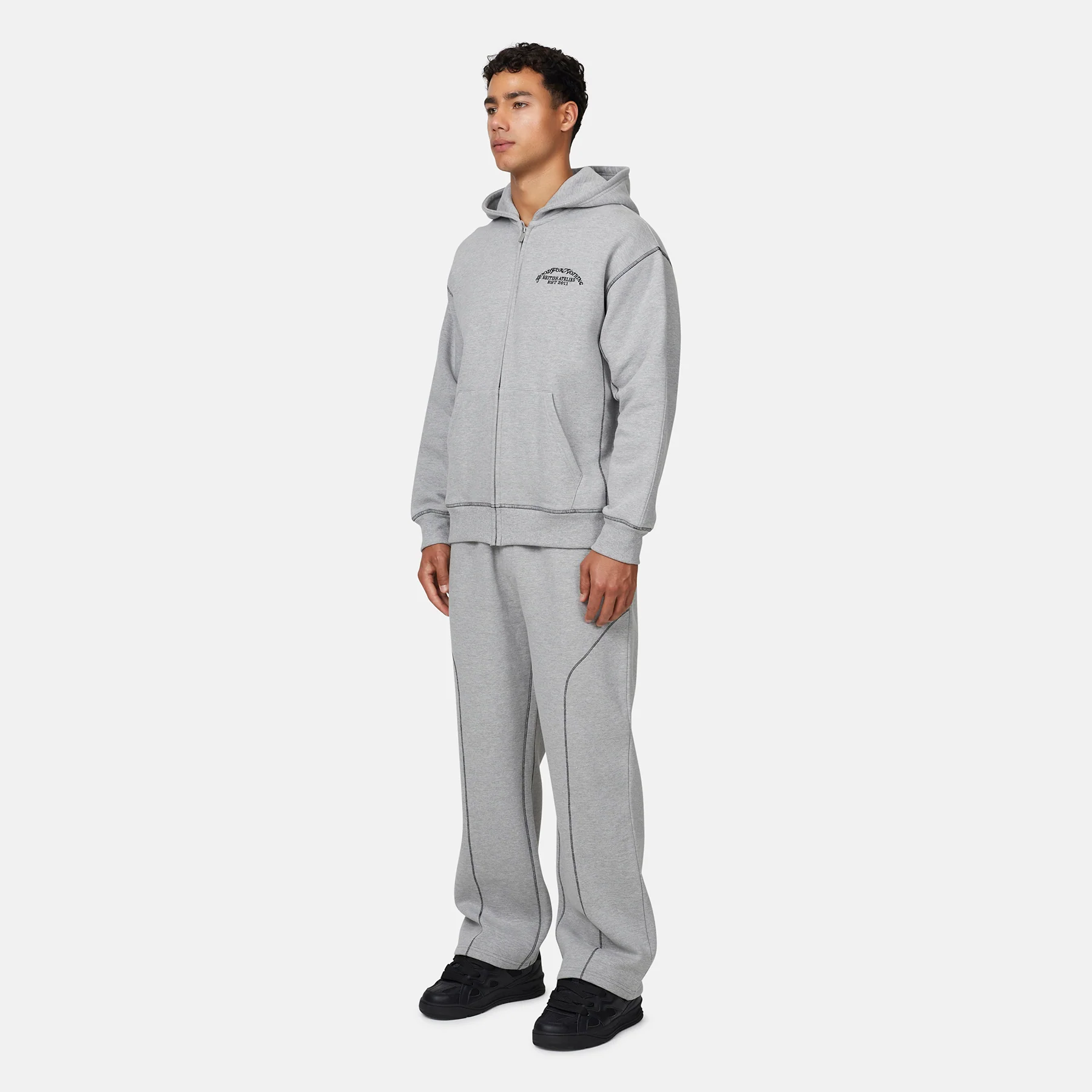 Overlock Grey Marl Zip Hoodie - Image 4