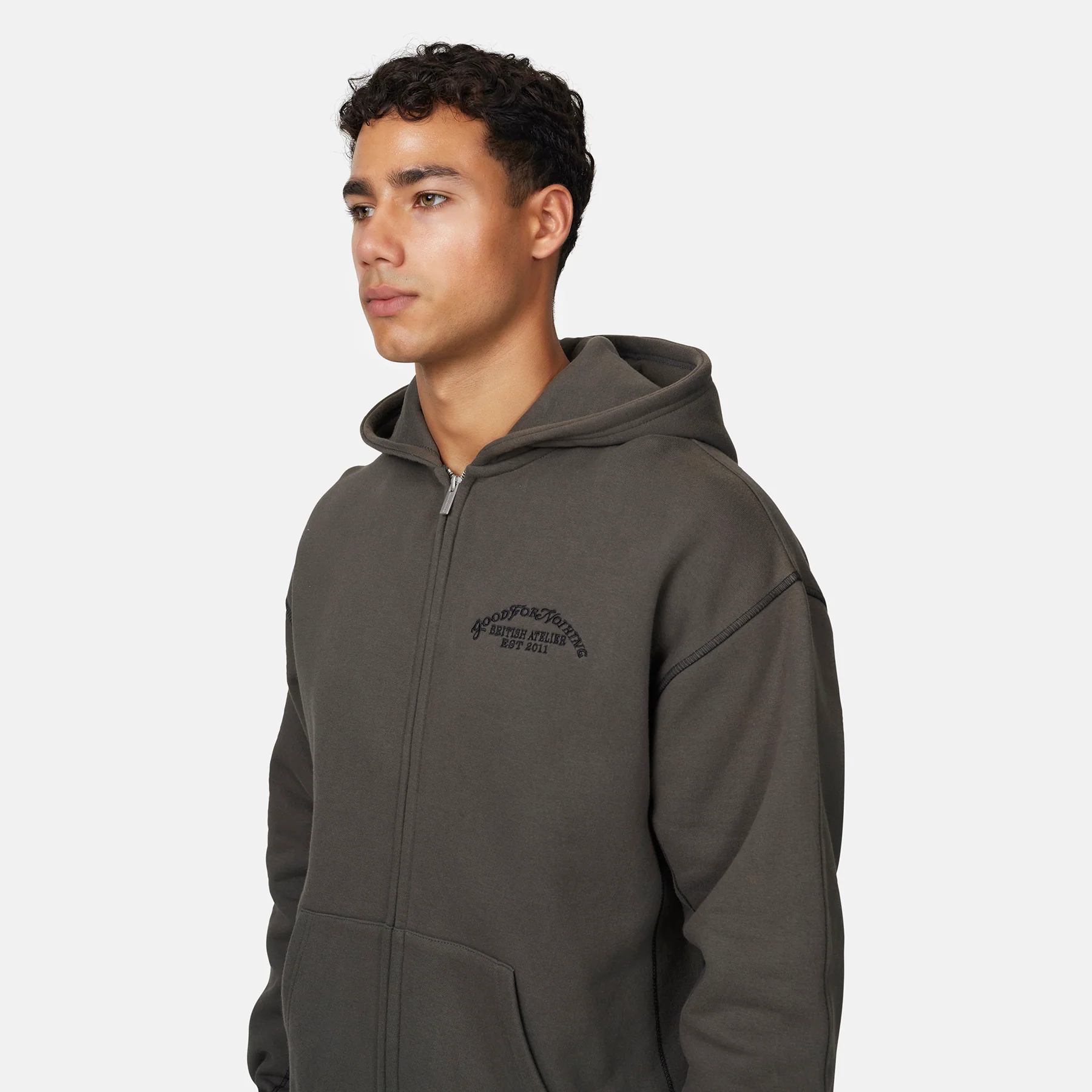 Overlock Gunmetal Zip Hoodie - Image 2