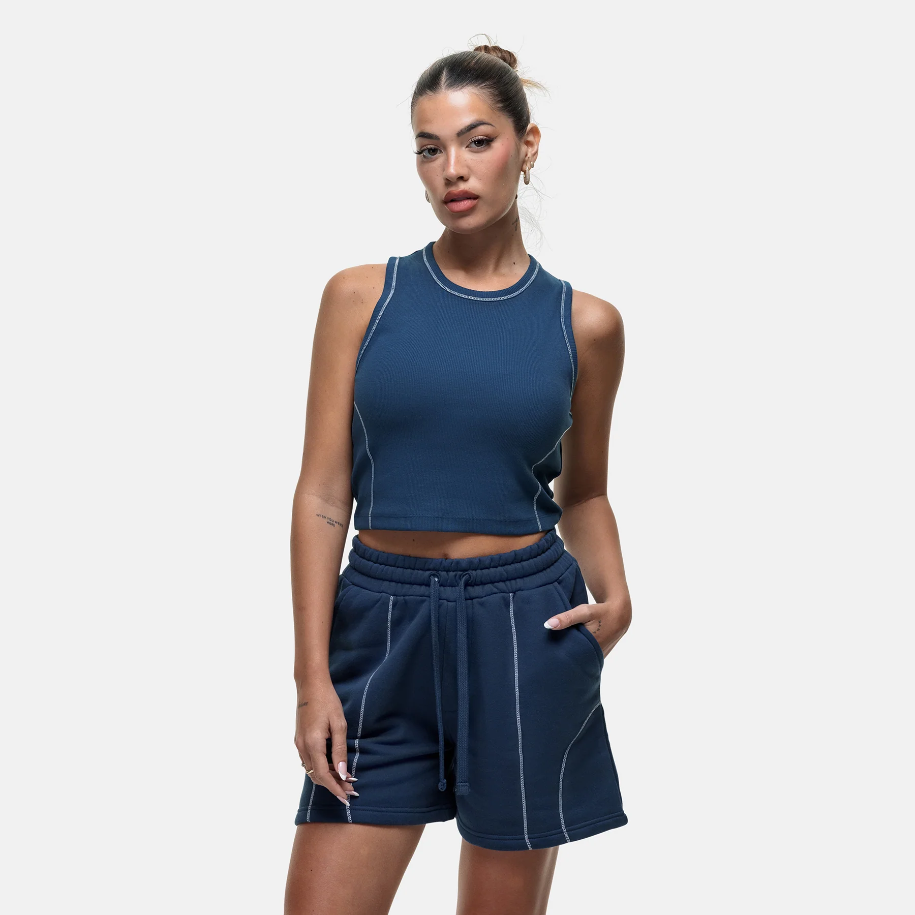 Overlock Washed Blue Shorts - Image 4