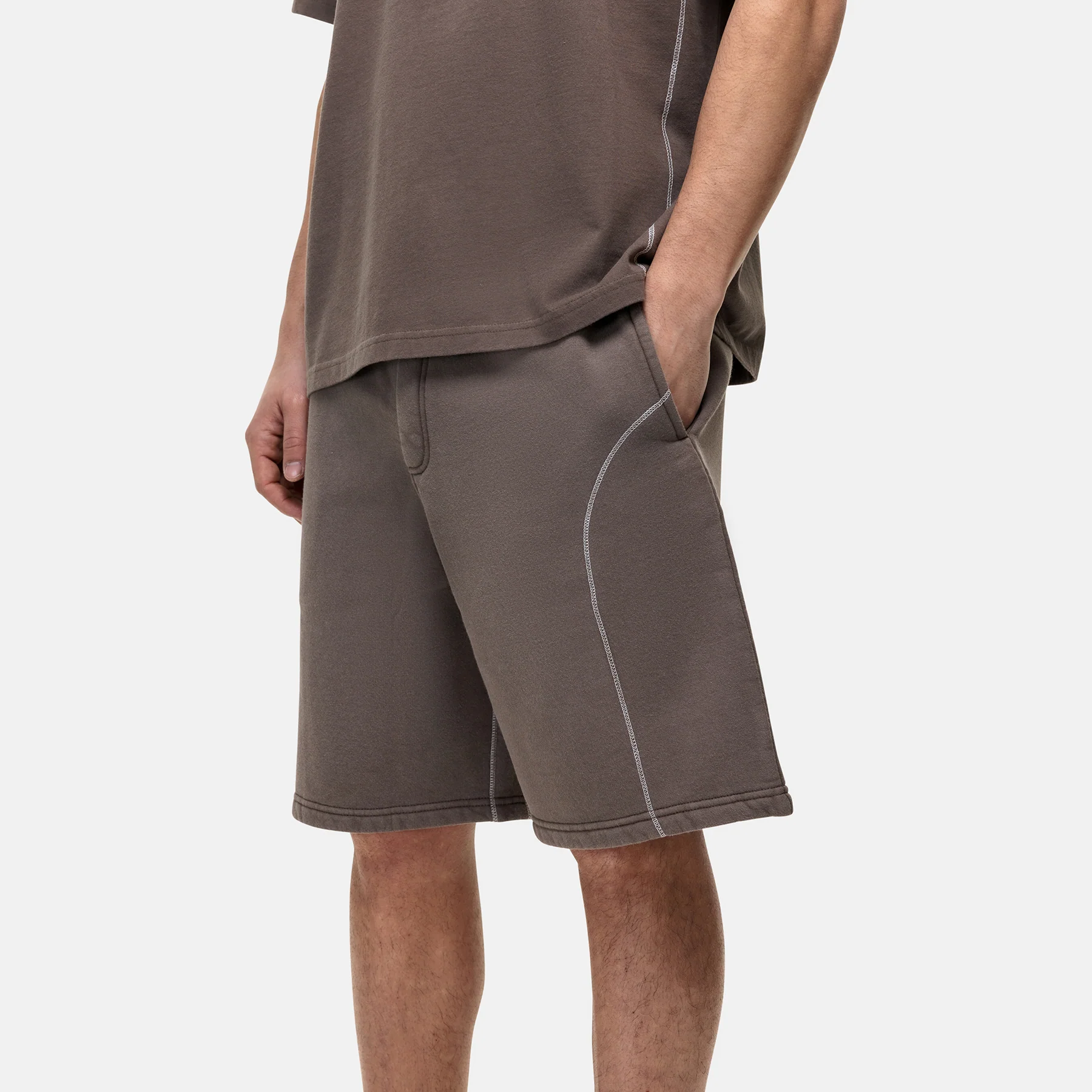 Overlock Washed Taupe Shorts - Image 4