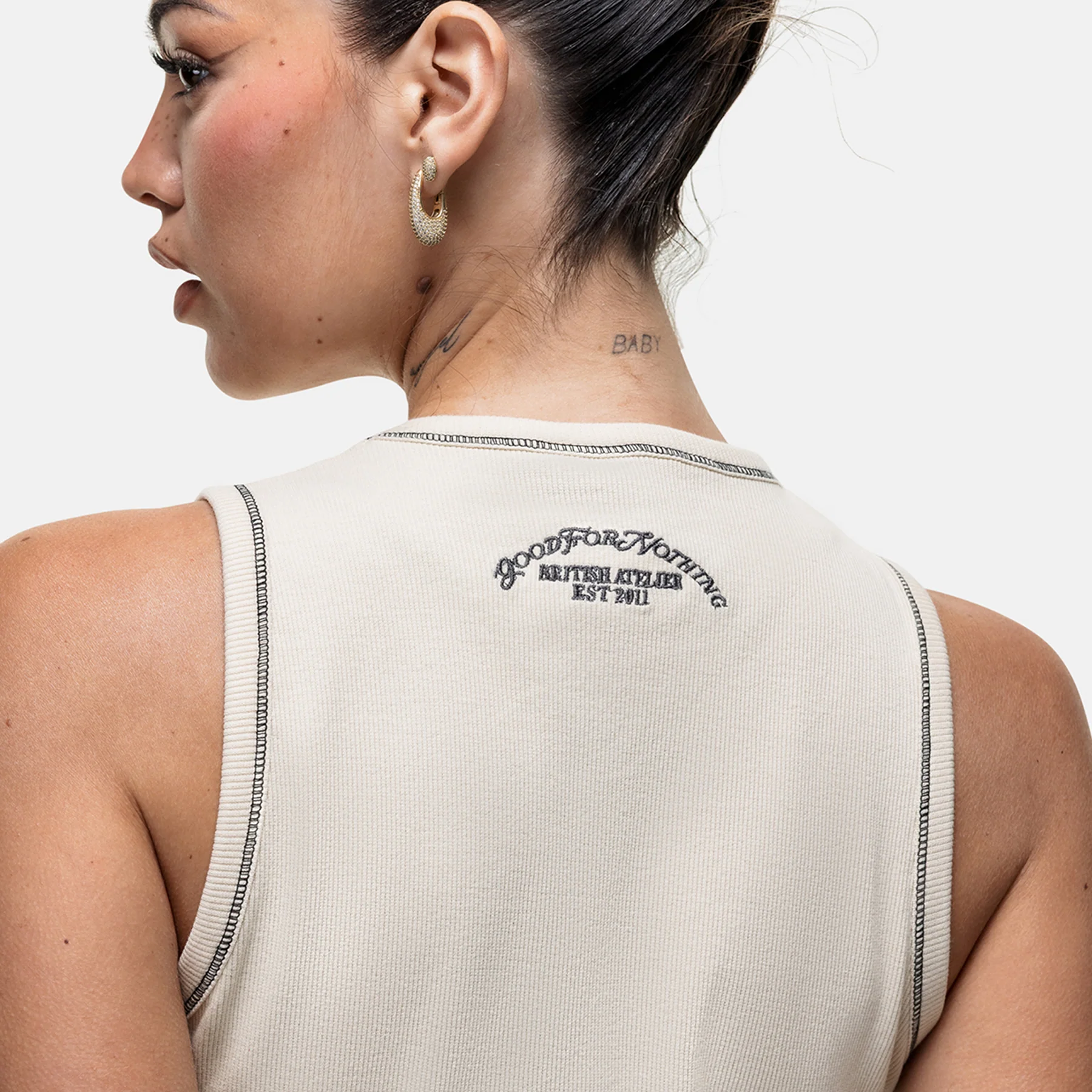 Overlock Vintage White Vest Top - Image 4
