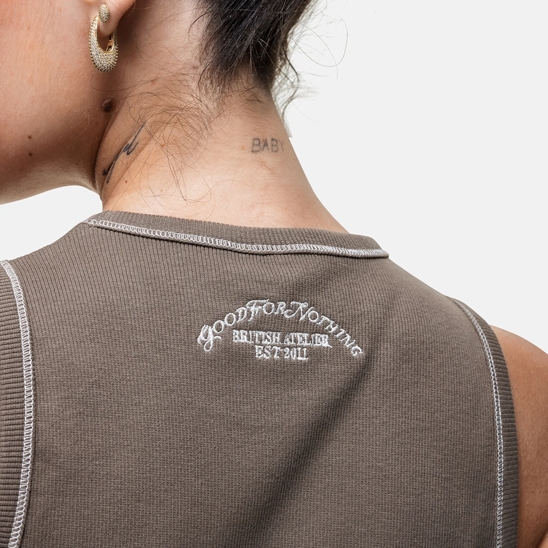 Overlock Washed Taupe Vest Top - Image 3