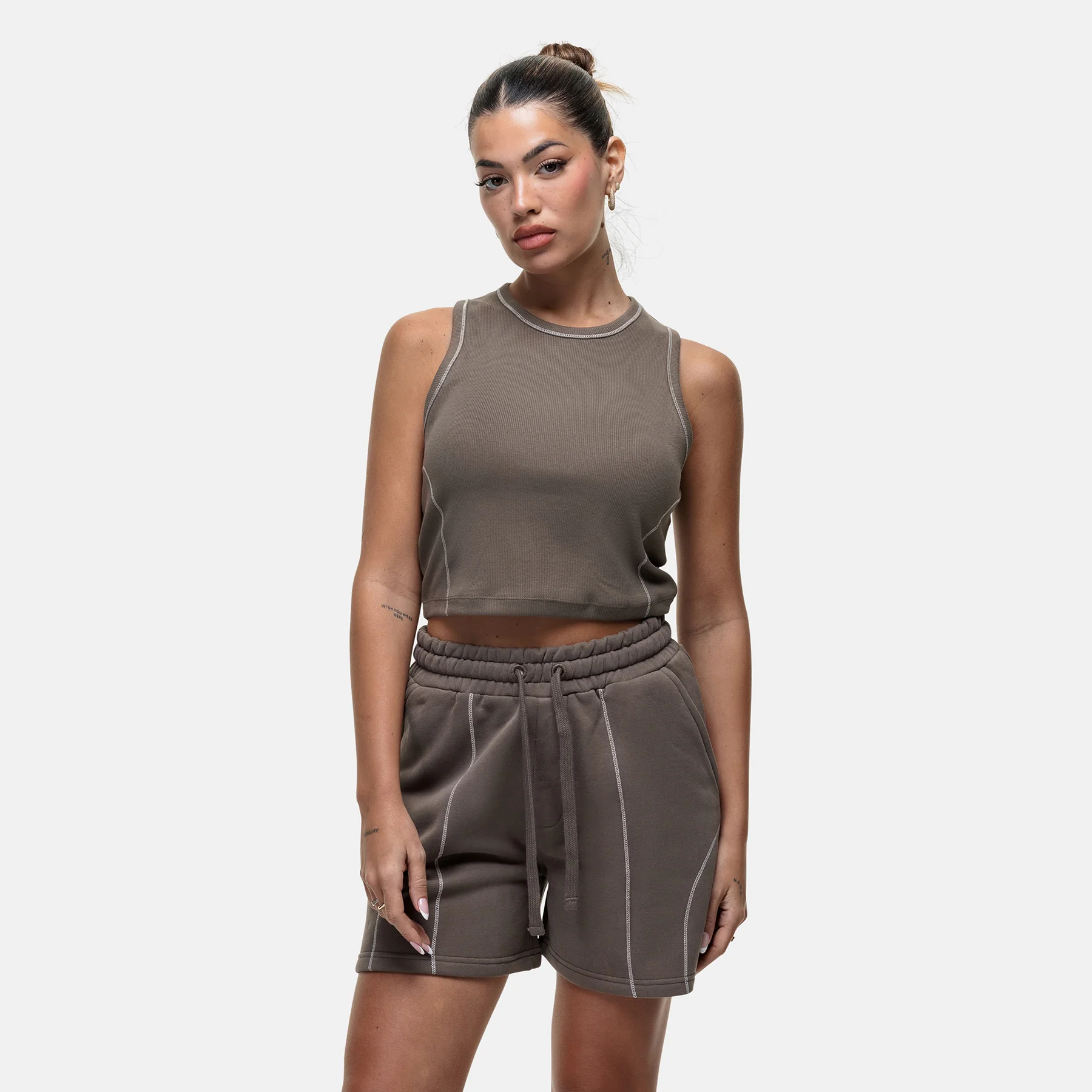 Overlock Washed Taupe Vest Top - Image 4
