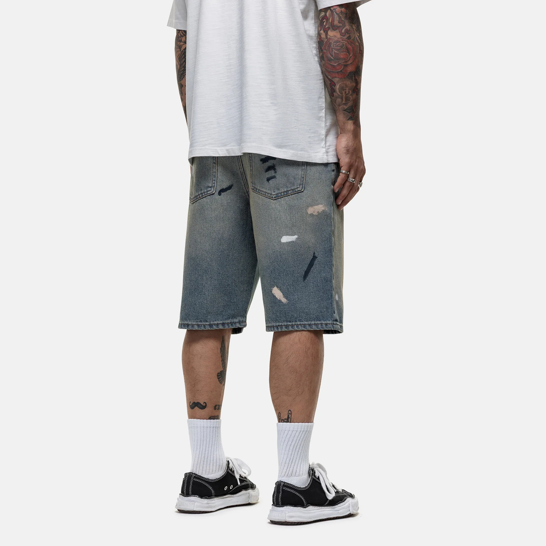 Heavy Paint Blue Denim Shorts - Image 4